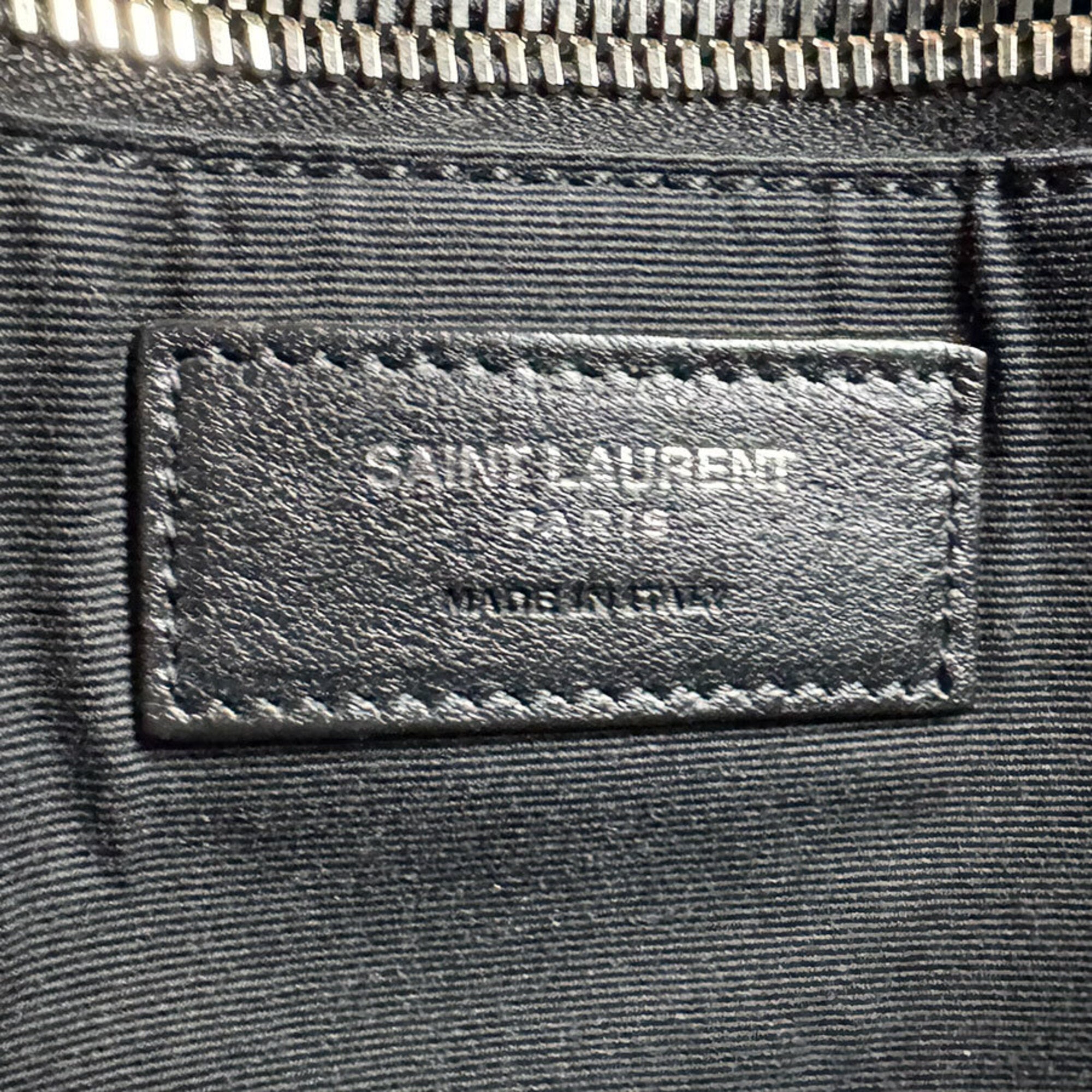 Saint Laurent Black White Leather Cotton Handbag Tote Bag (Pre-Owned)