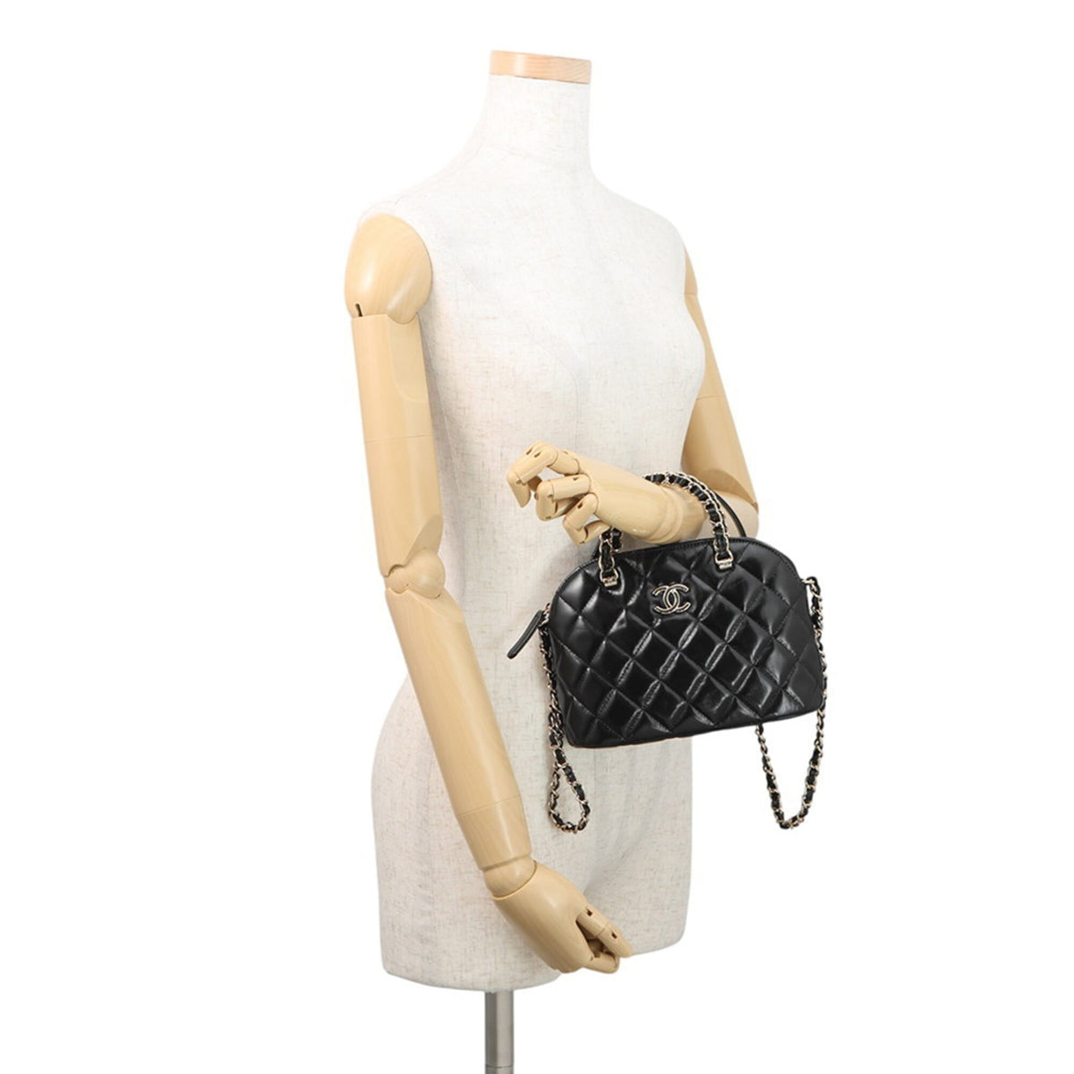 Chanel Black Champagne Gold Leather Handbag Shopping Bag Shoulder Bag (Pre-Owned)