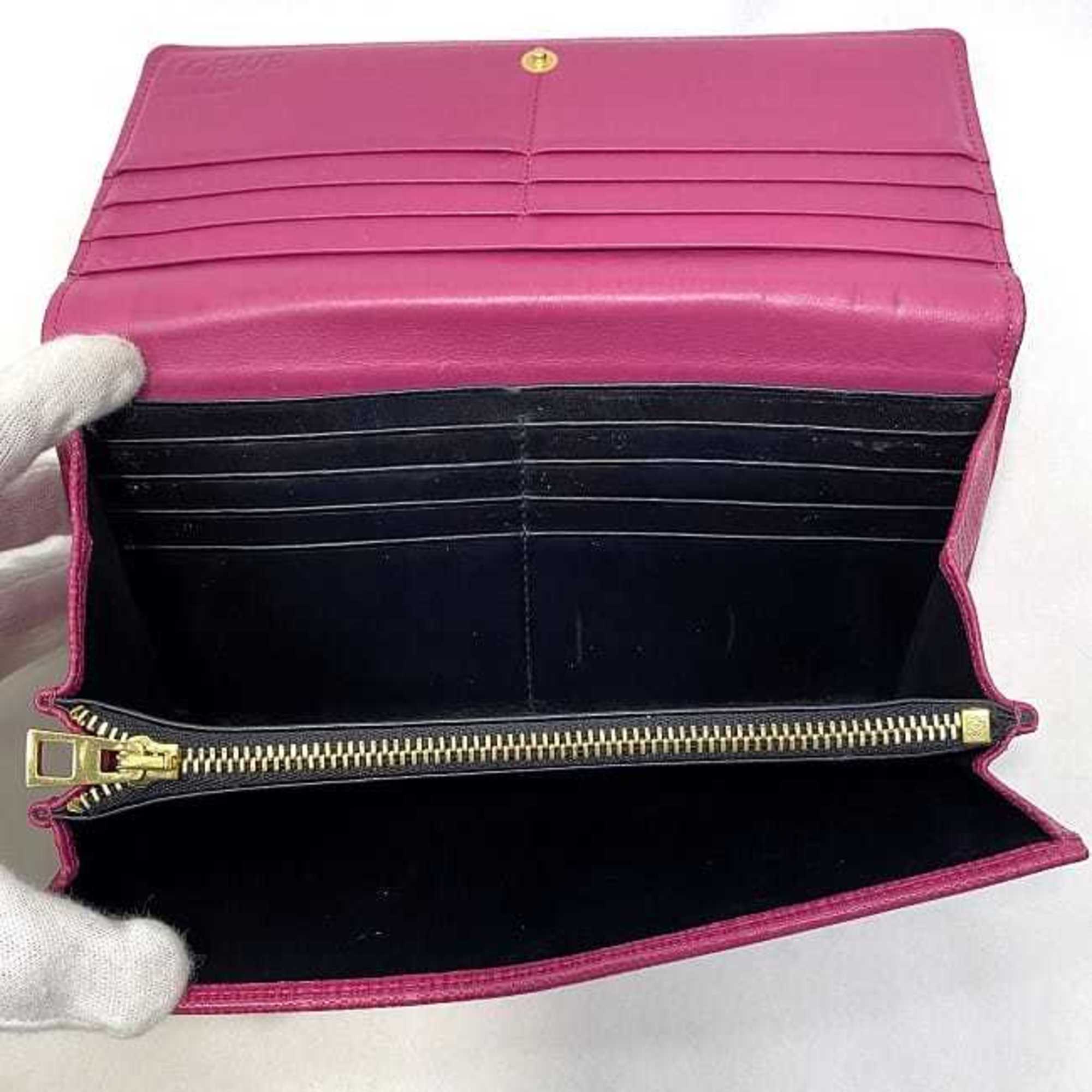 Loewe Linen Gold Pink Leather Long Wallet (Bi-Fold) (Pre-Owned)