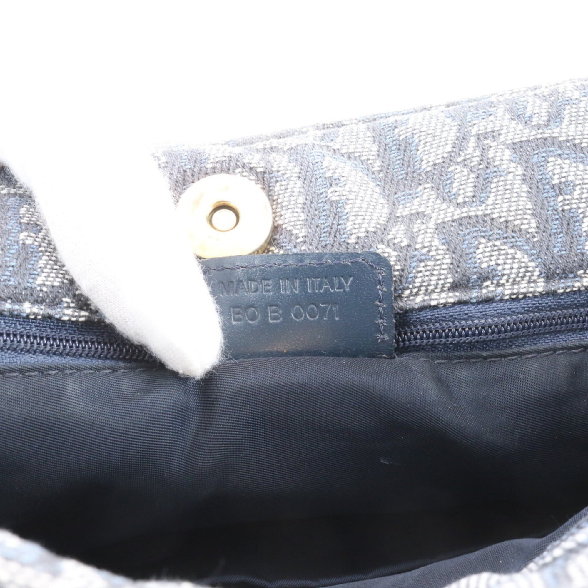 Christian Dior Navy Leather Canvas Handbag Shoulder Bag Tote Bag (Pre-Owned)