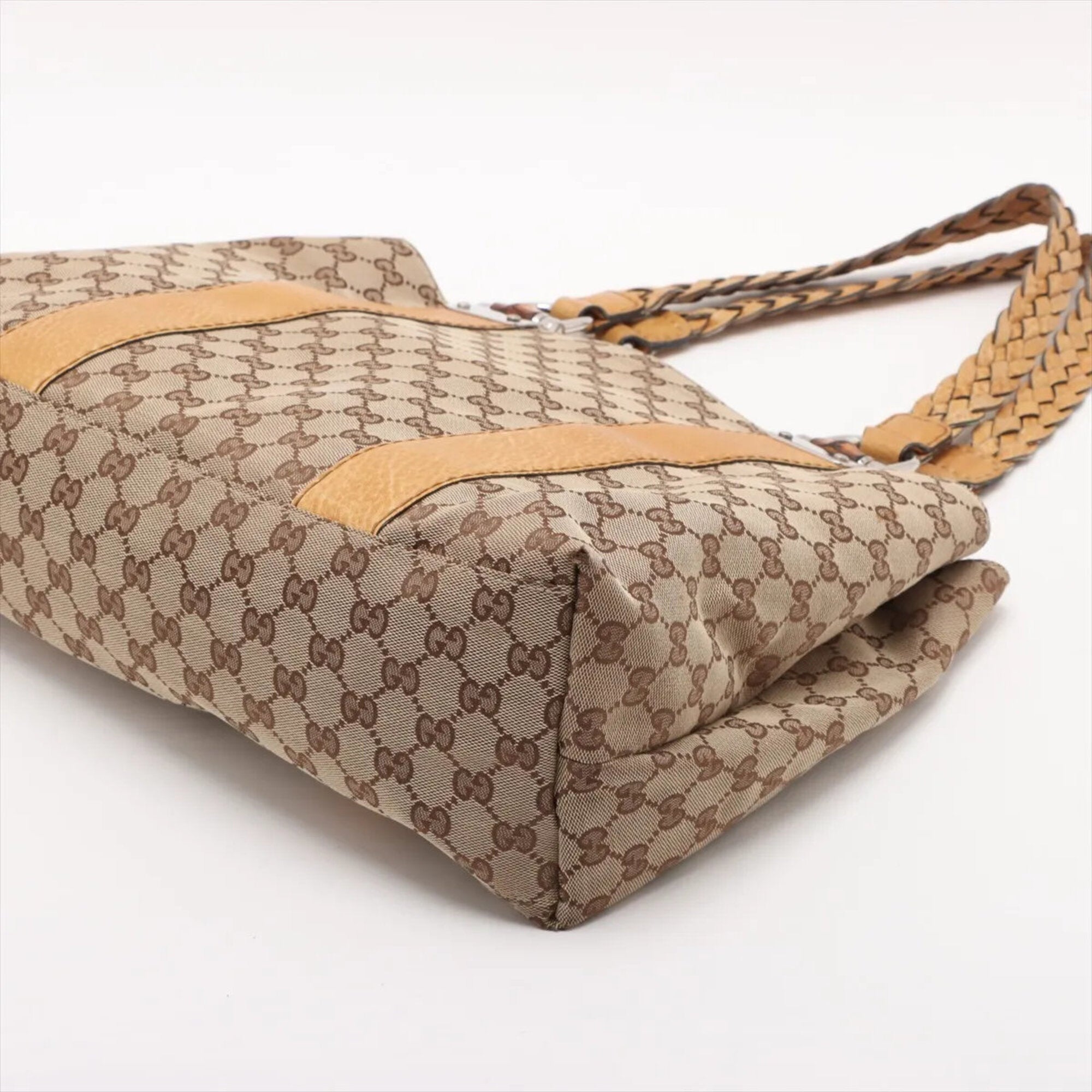 Gucci Beige Canvas Leather Handbag Tote Bag (Pre-Owned)