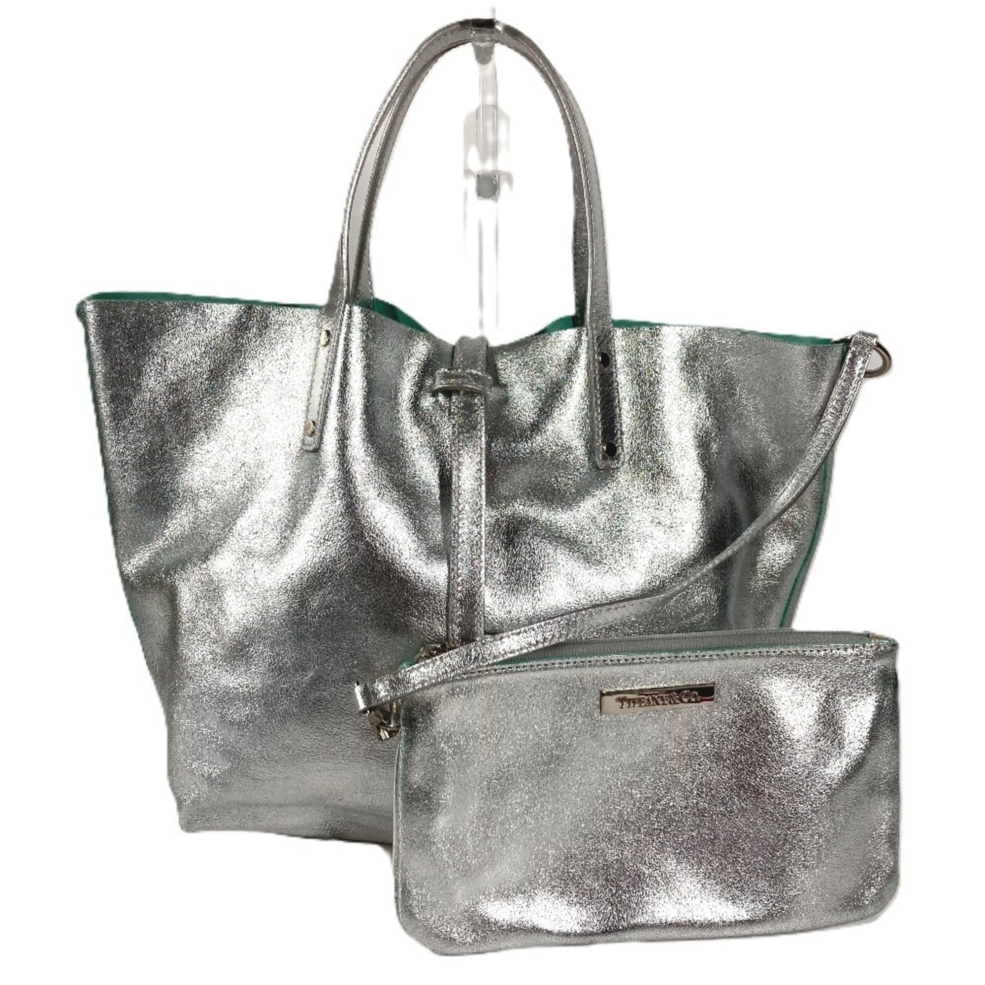 Tiffany Silver Leather Handbag Shoulder Bag Tote Bag (Pre-Owned)