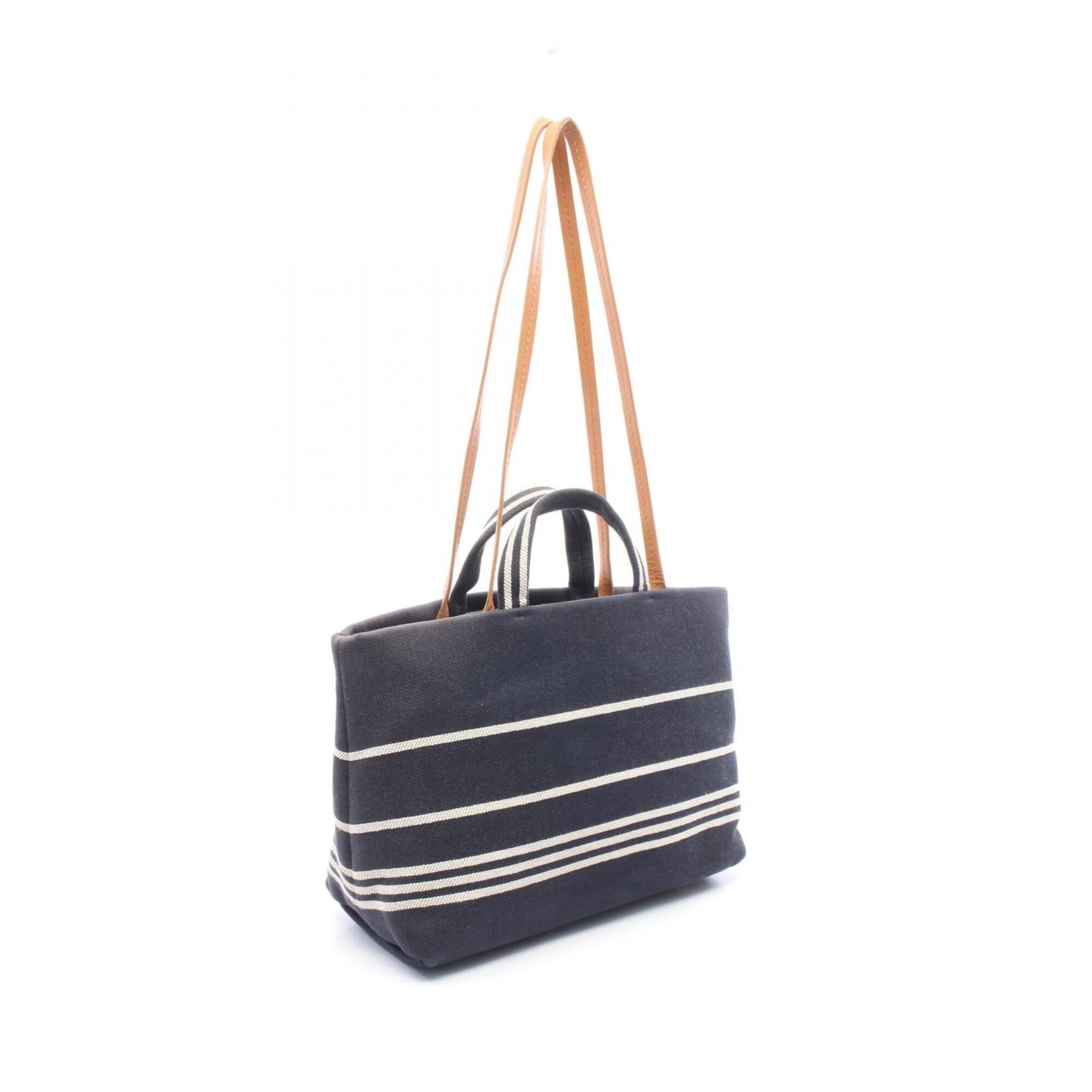 Chanel Brown Navy Denim Leather Handbag Tote Bag (Pre-Owned)