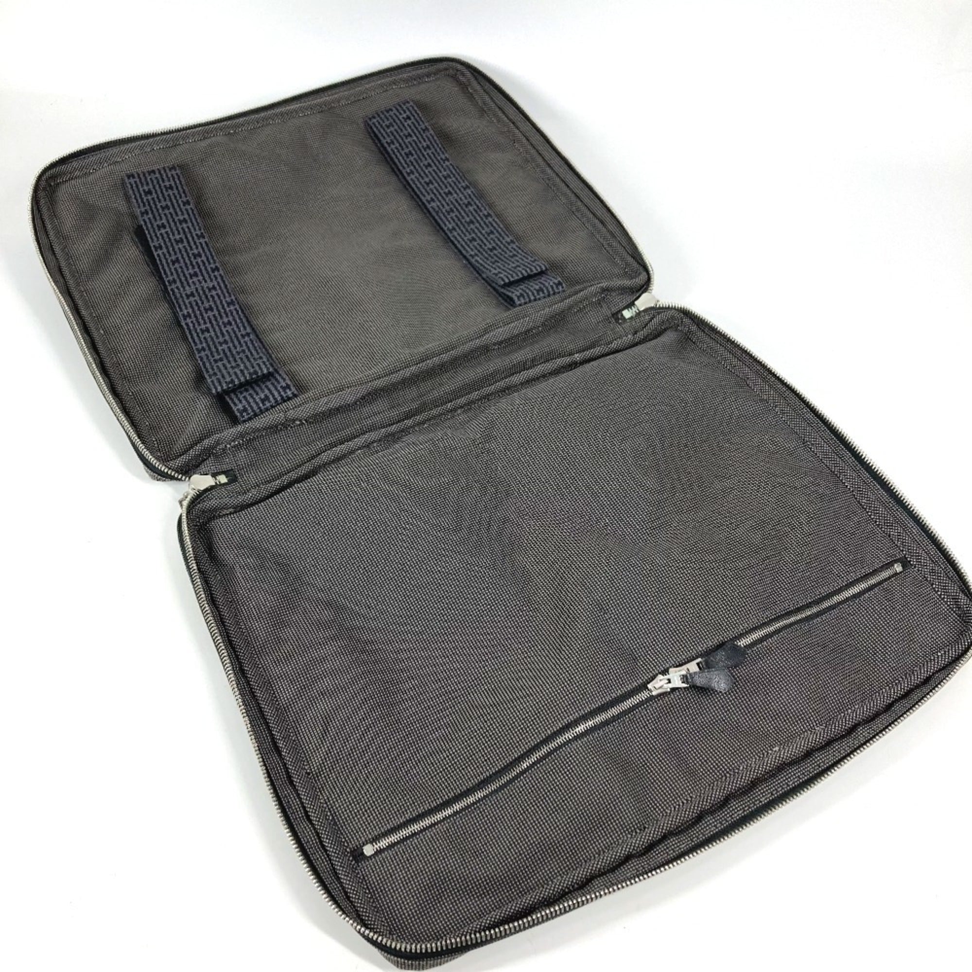 Hermes Gray Canvas Briefcase Handbag (Pre-Owned)