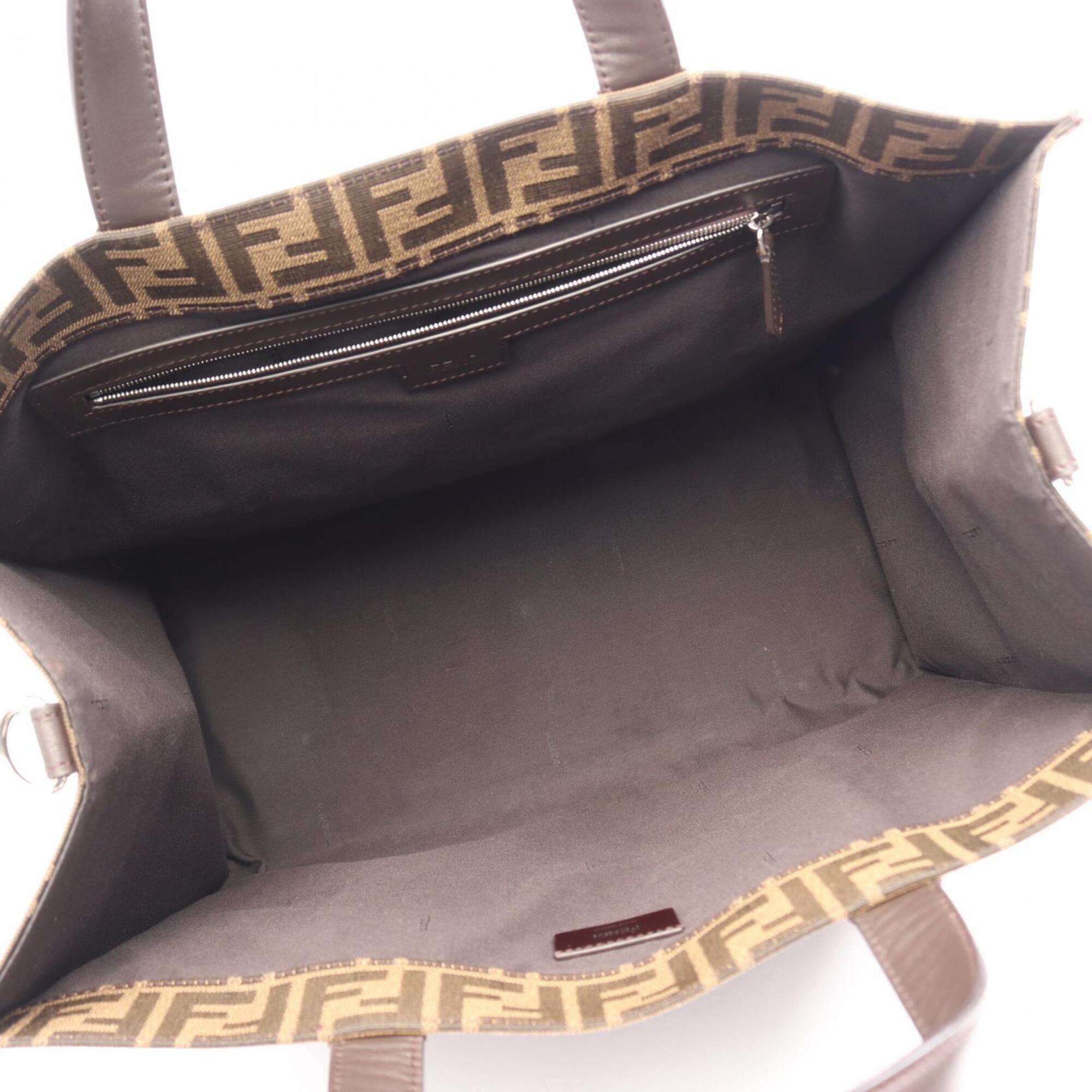 Fendi Brown Canvas Leather Handbag Tote Bag (Pre-Owned)