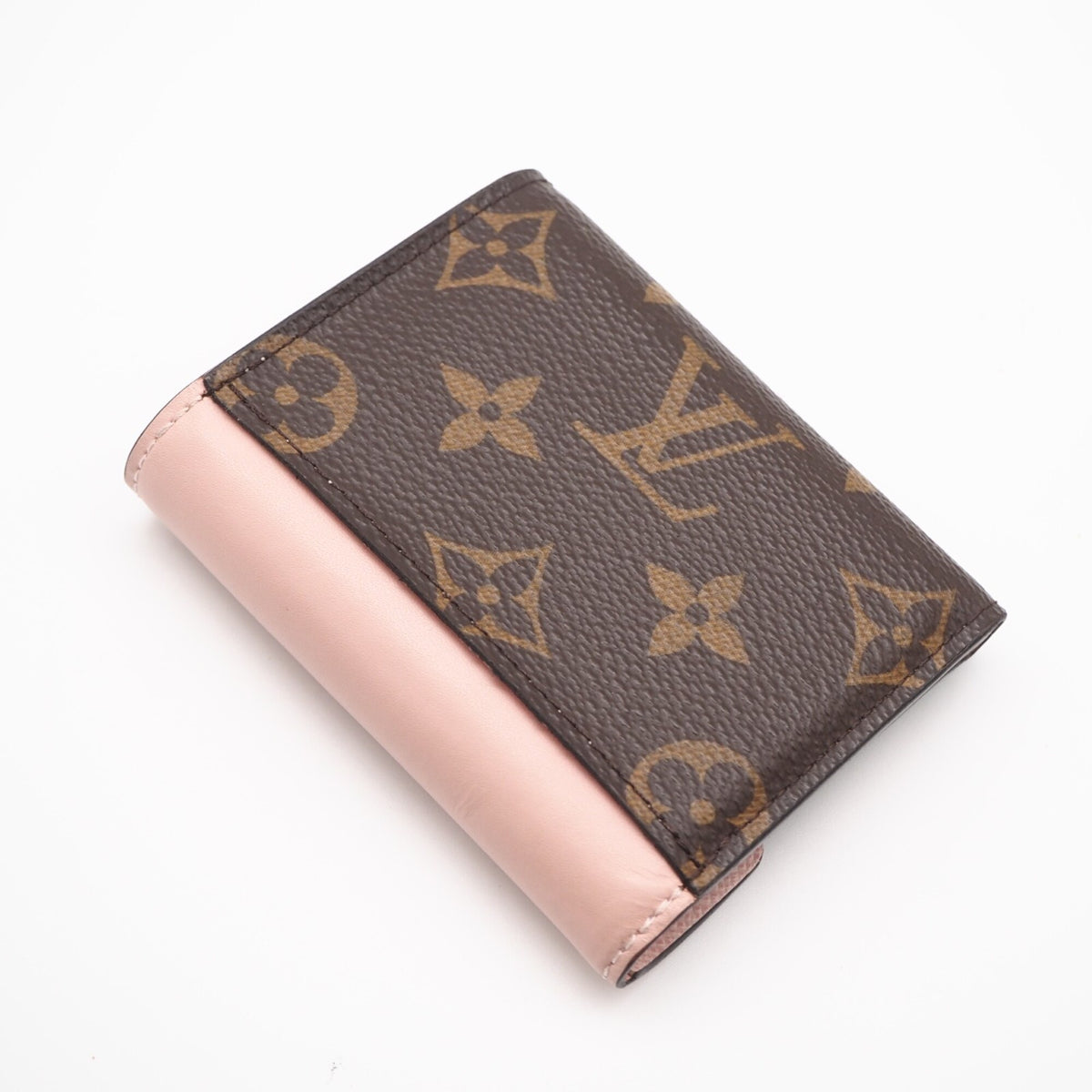 Louis Vuitton Monogram Beige Brown Pink Coated Canvas Wallet (Tri-Fold) (Pre-Owned)