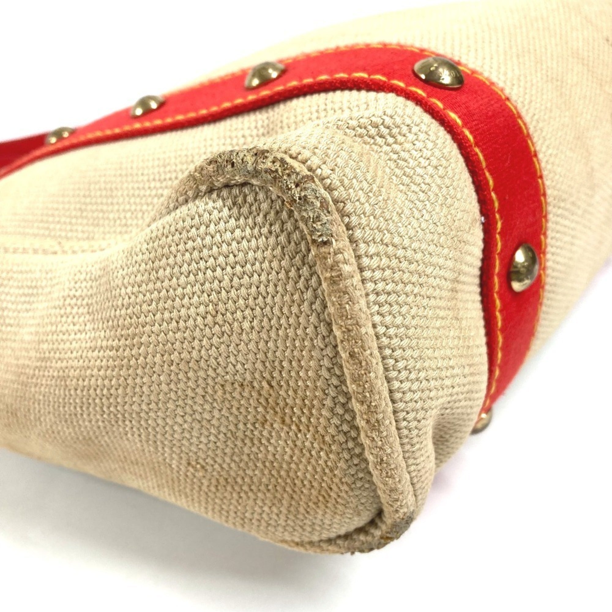 Louis Vuitton Beige Red Color Canvas Leather Shoulder Bag Tote Bag (Pre-Owned)