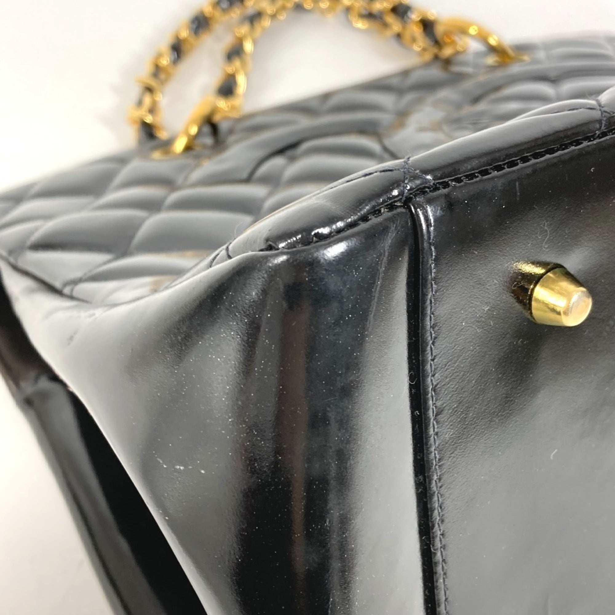 Chanel Black Patent Leather Handbag Tote Bag (Pre-Owned)