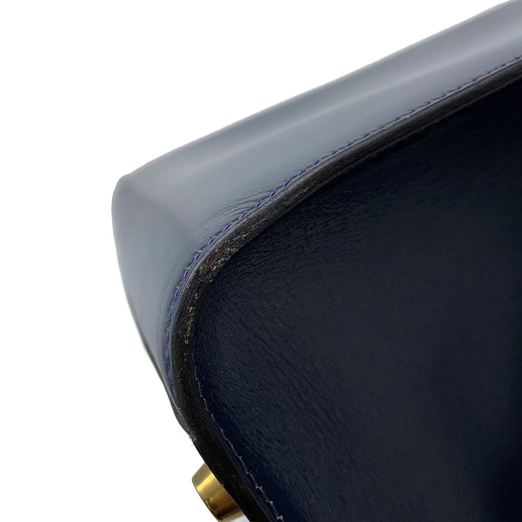 Hermes Kelly Blue Indigo Box Calf Leather Handbag (Pre-Owned)
