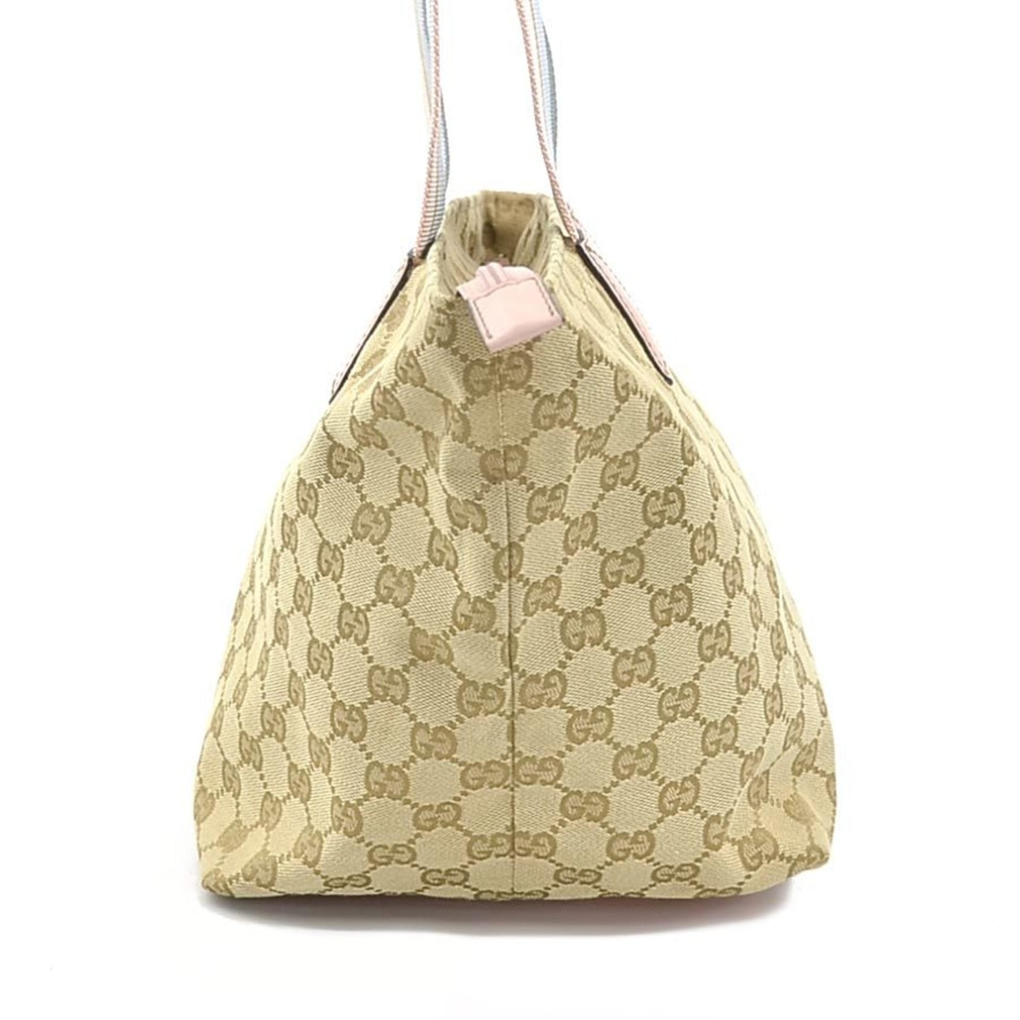 Gucci Beige Blue Pink Gg Canvas Leather Shoulder Bag Tote Bag (Pre-Owned)