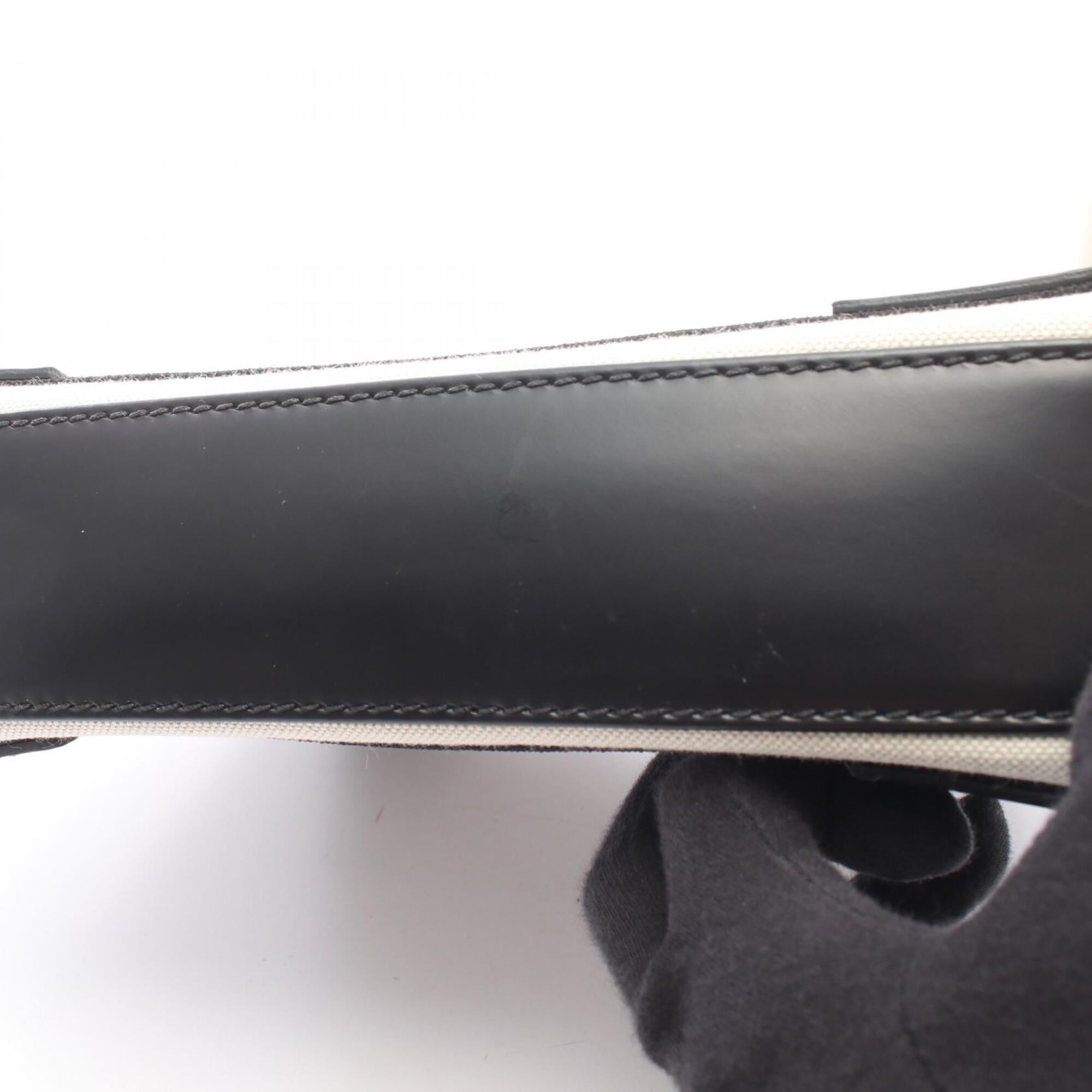 Balenciaga Black Ivory Canvas Leather Handbag Pouch (Pre-Owned)