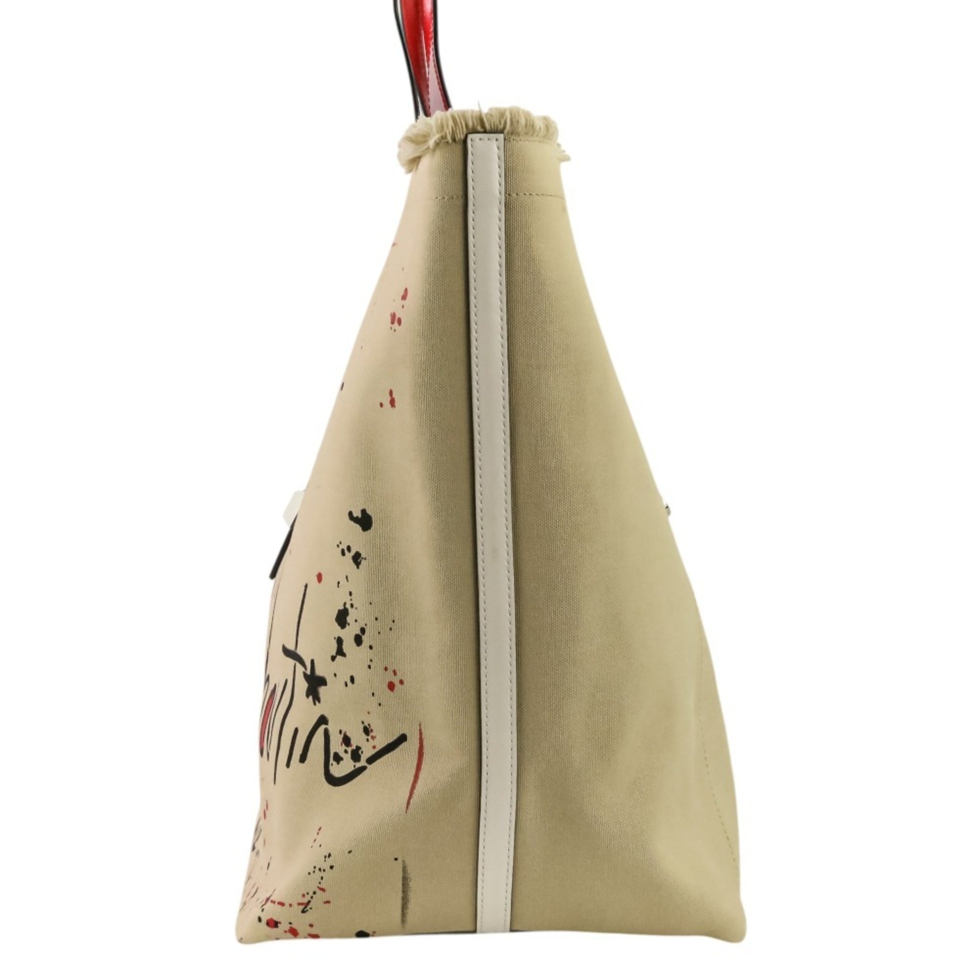 Christian Louboutin Beige Red Color White Canvas Tote Bag (Pre-Owned)