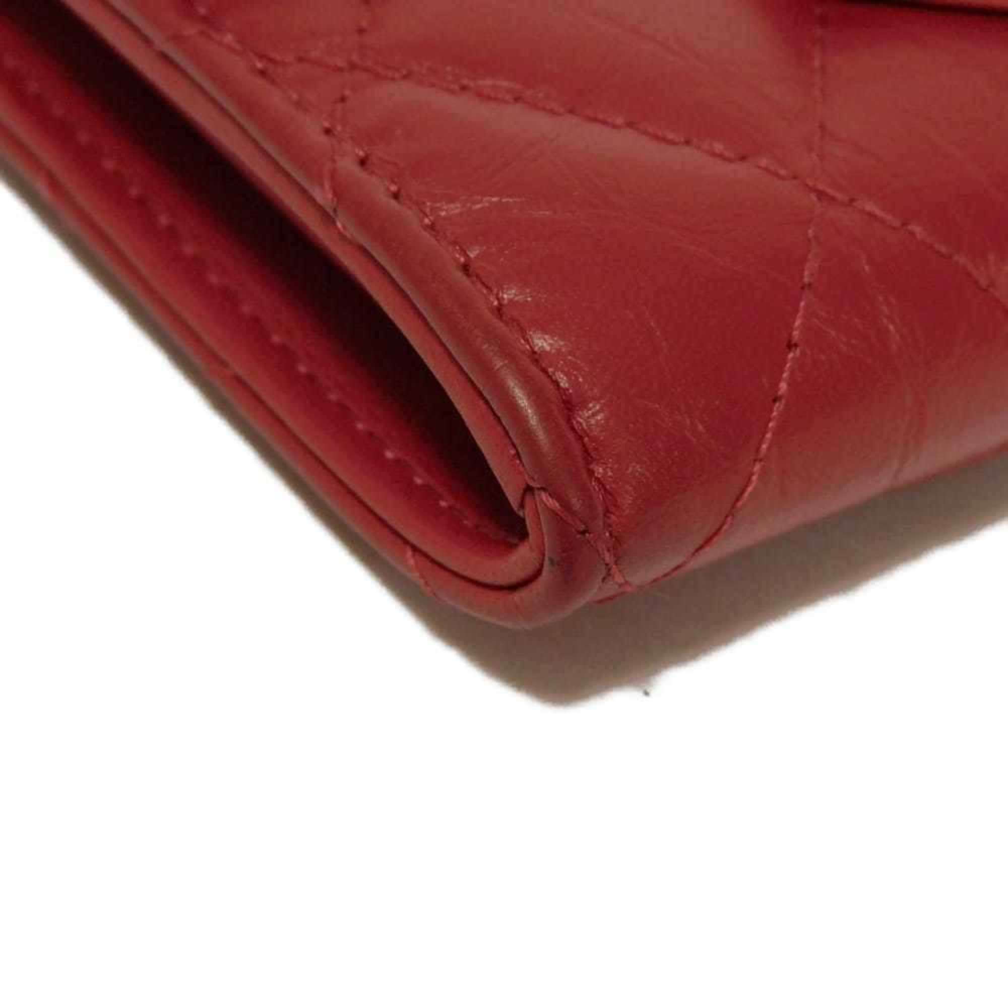 Chanel Red Color Leather Wallet (Bi-Fold) (Pre-Owned)