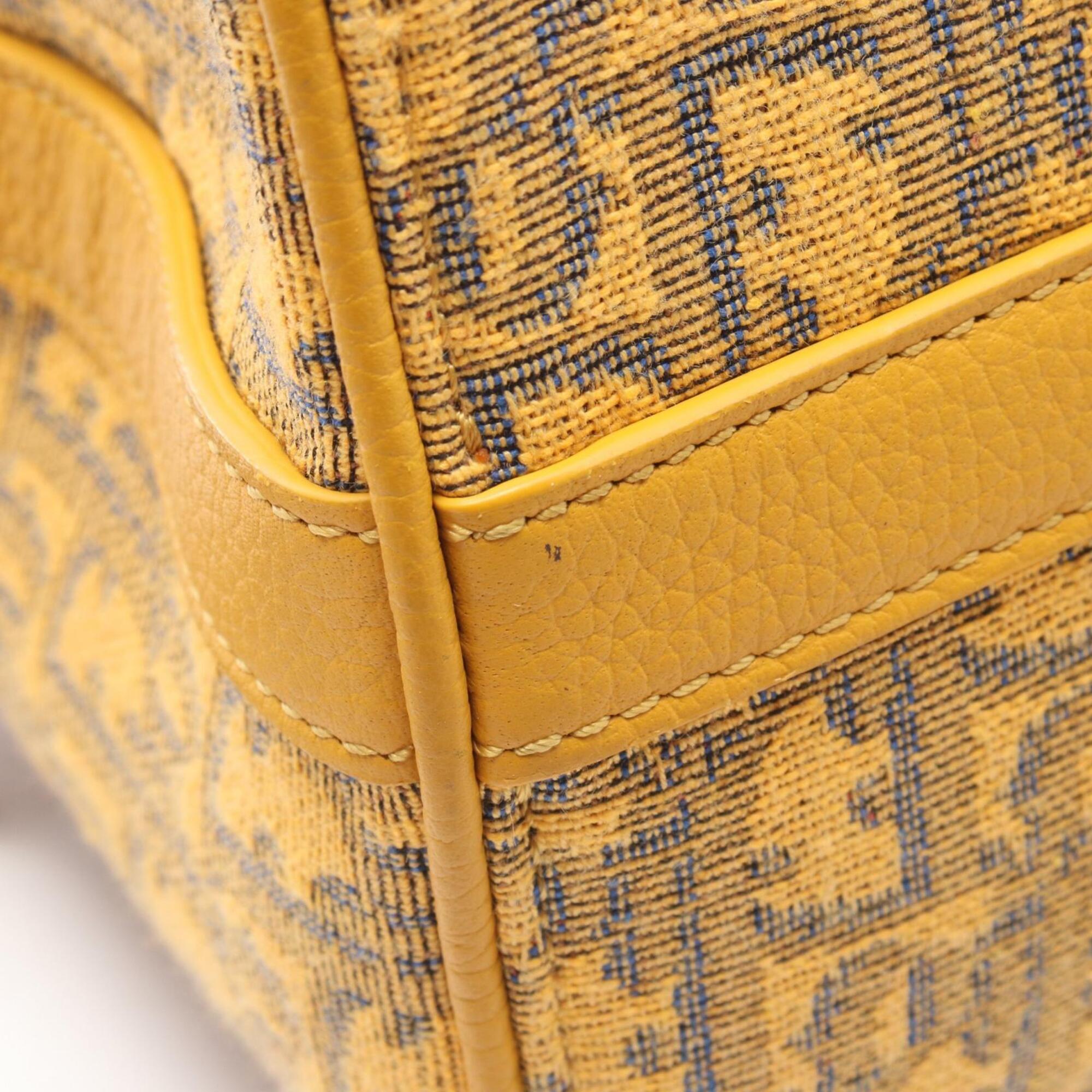 Christian Dior Navy Yellow Canvas Leather Handbag (Pre-Owned)