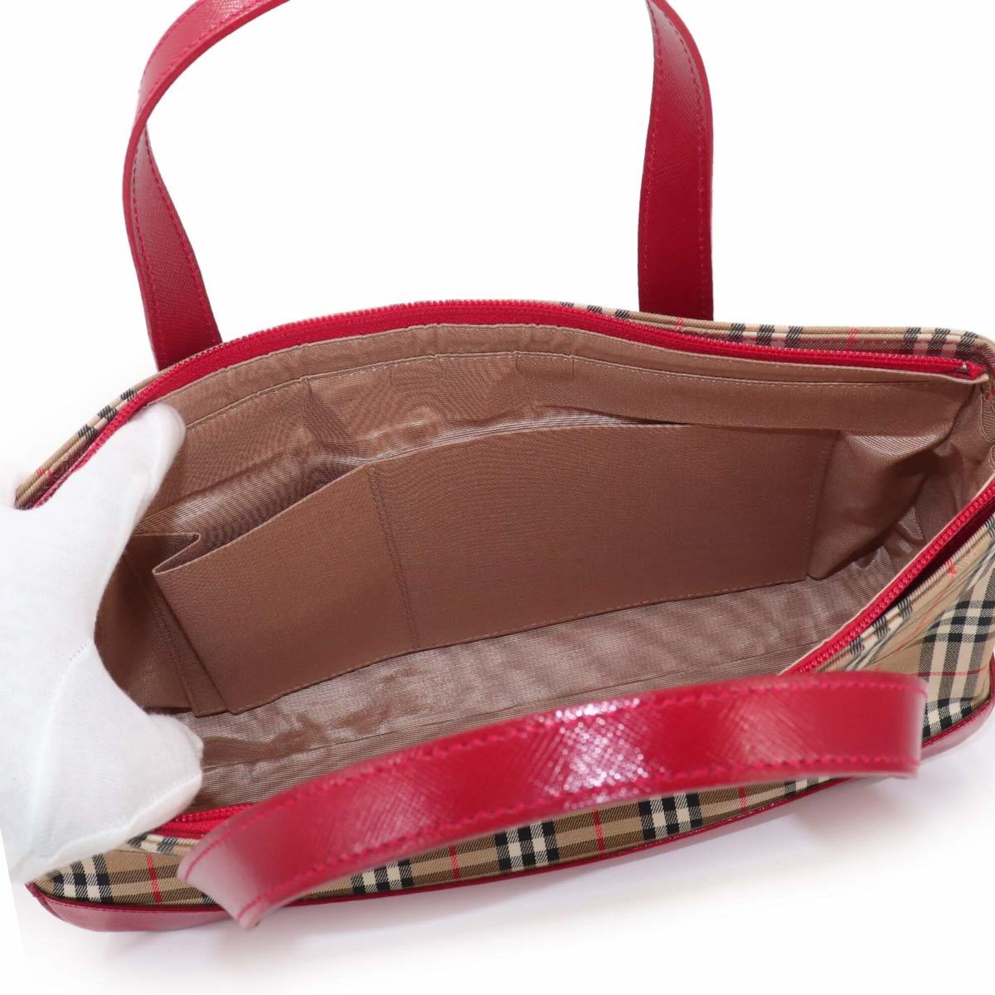 Burberry Beige Red Color Canvas Leather Handbag (Pre-Owned)