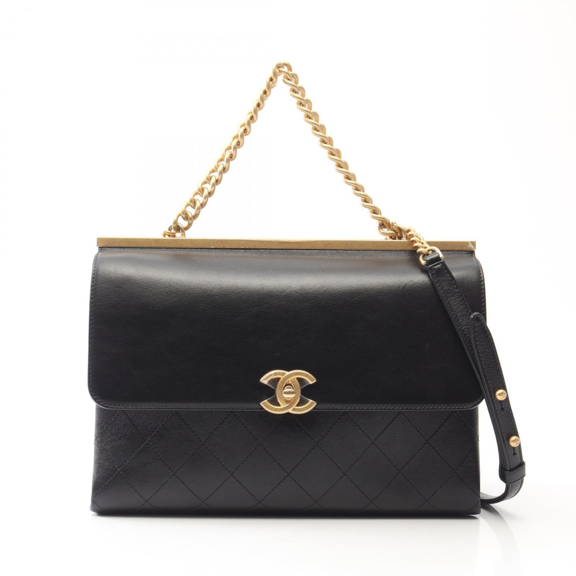 Chanel Black Leather Handbag Shoulder Bag (Pre-Owned)