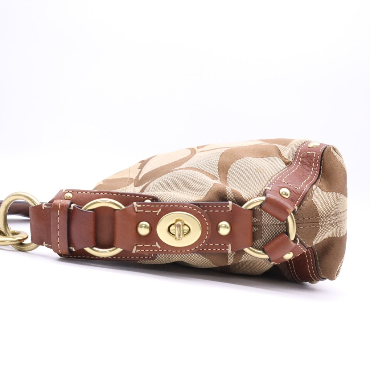 Coach Beige Brown Signature Line Shoulder Bag (Pre-Owned)