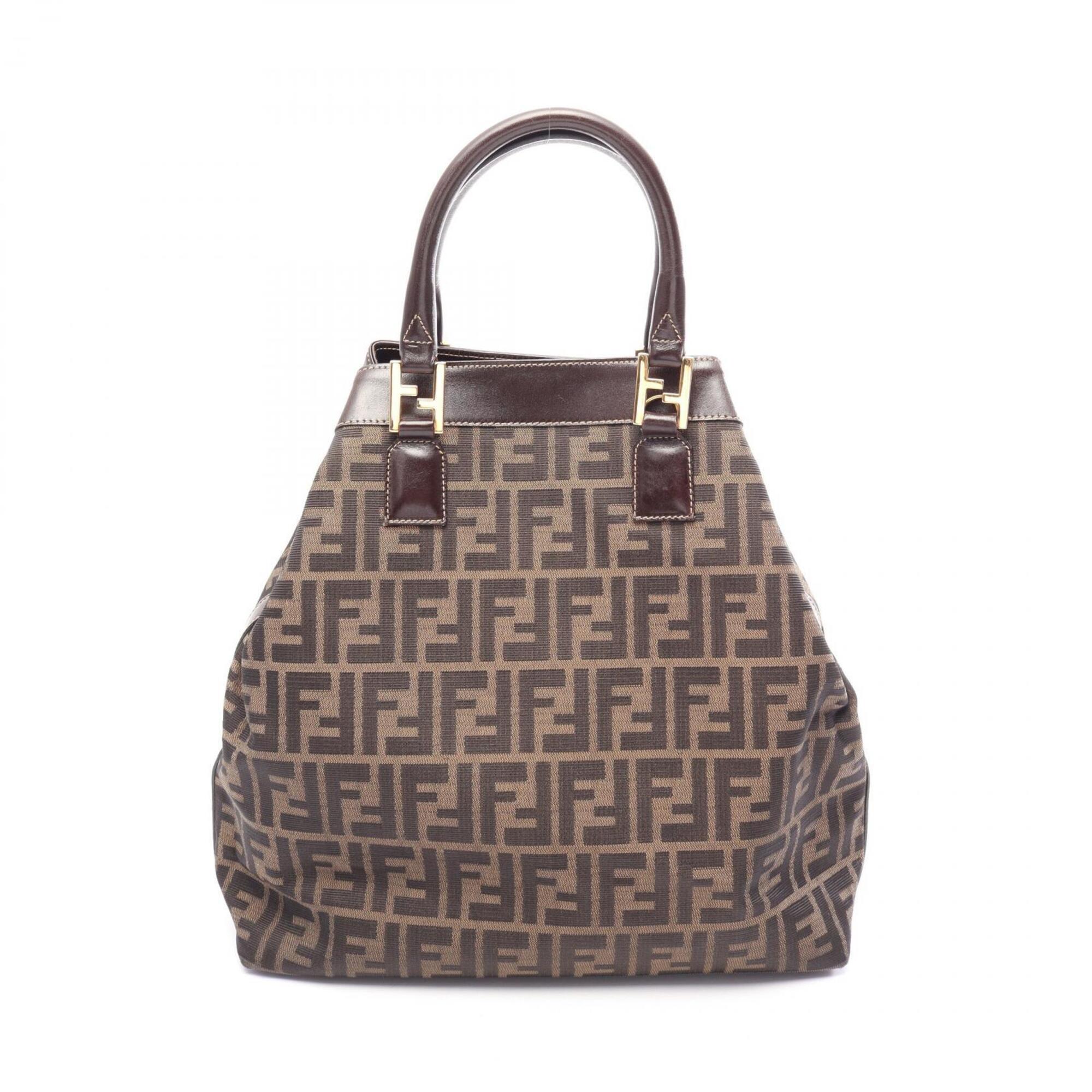 Fendi Black Brown Canvas Leather Handbag Tote Bag (Pre-Owned)