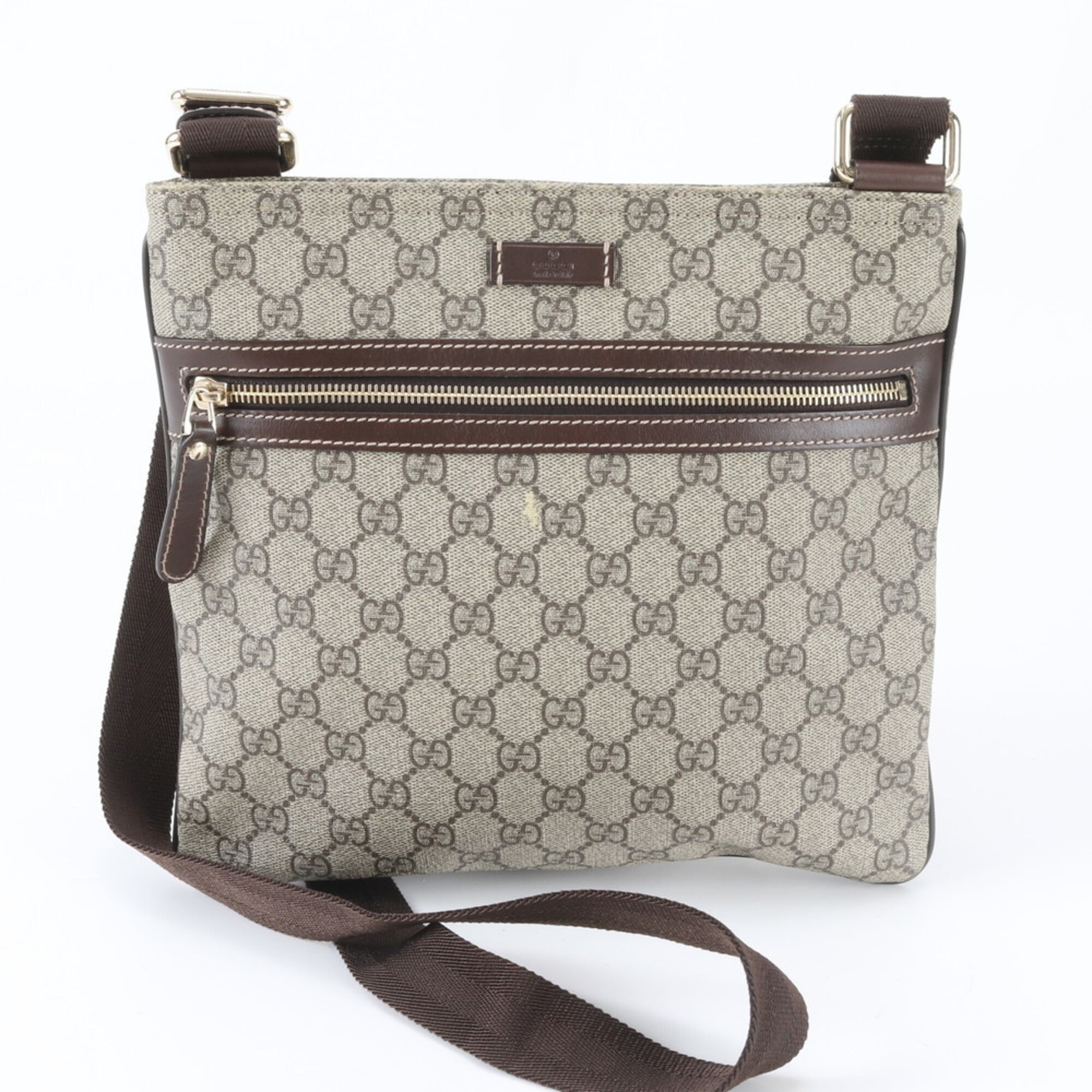 Gucci Beige Brown Leather Coated Canvas Messenger Bag Shoulder Bag Tote Bag (Pre-Owned)