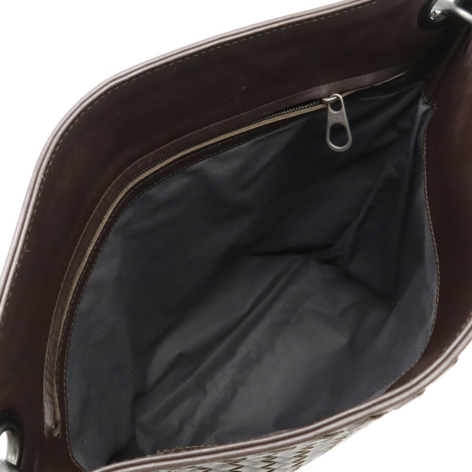 Bottega Veneta Intrecciato Black Dark Brown Leather Shoulder Bag (Pre-Owned)