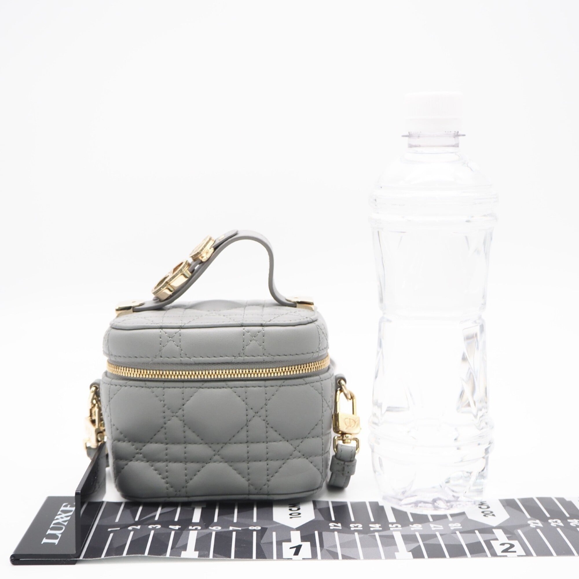 Christian Dior Lady Dior Gray Leather Shoulder Bag Vanity Bag (Pre-Owned)