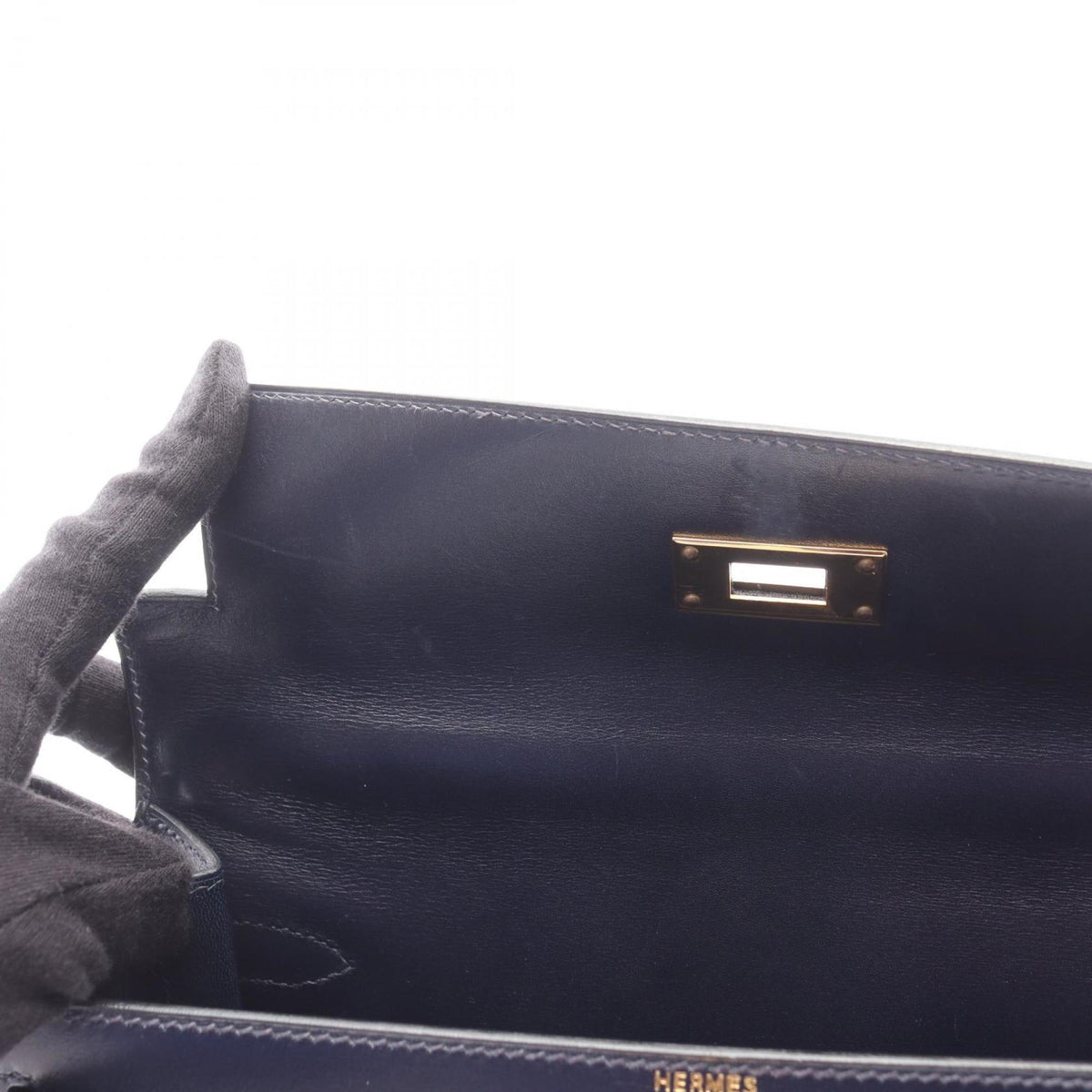 Hermes Blue Indigo Navy Box Calf Leather Handbag (Pre-Owned)