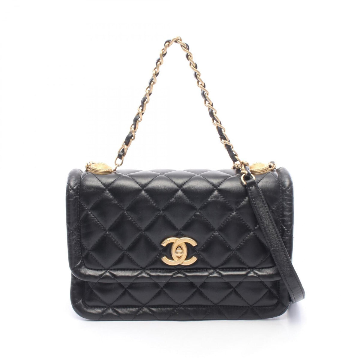Chanel Matelasse Black Leather Handbag Shoulder Bag (Pre-Owned)