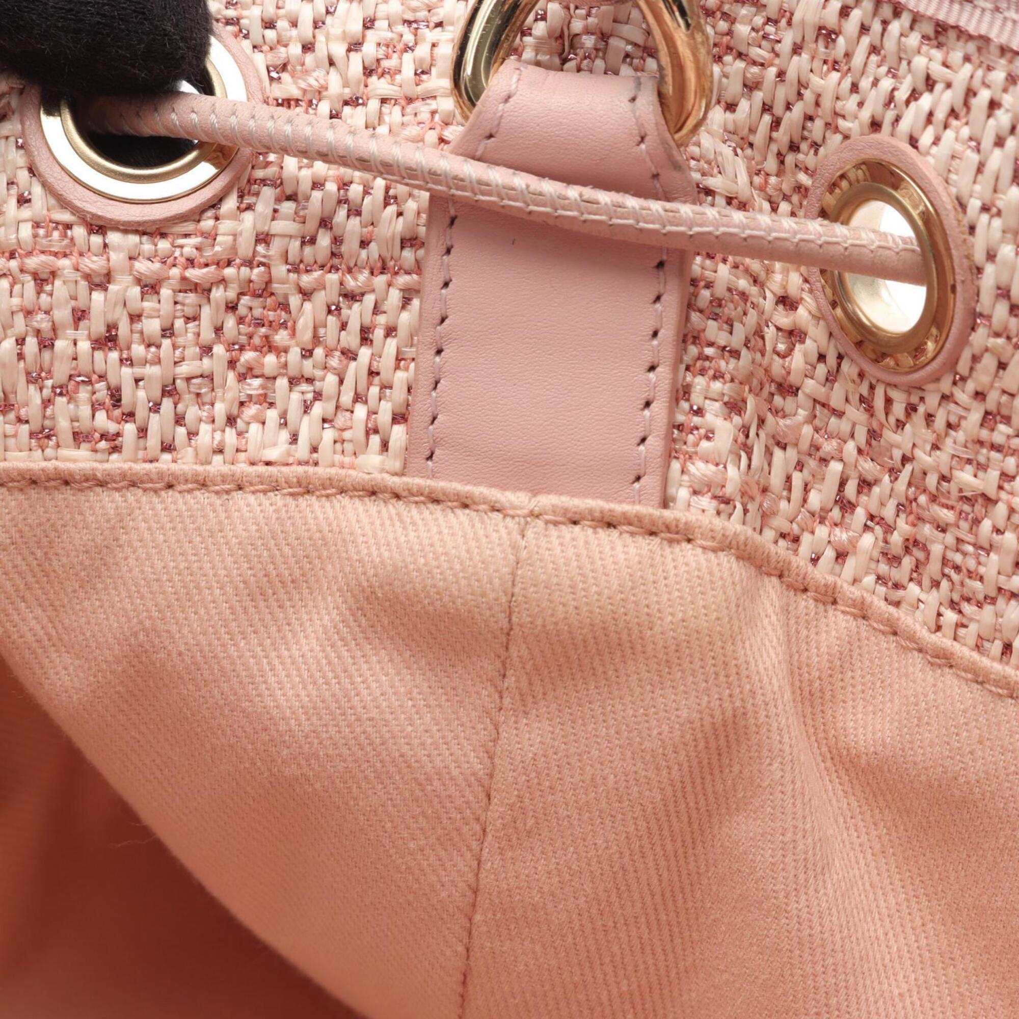 Chanel Pink Leather Straw Handbag Shoulder Bag (Pre-Owned)