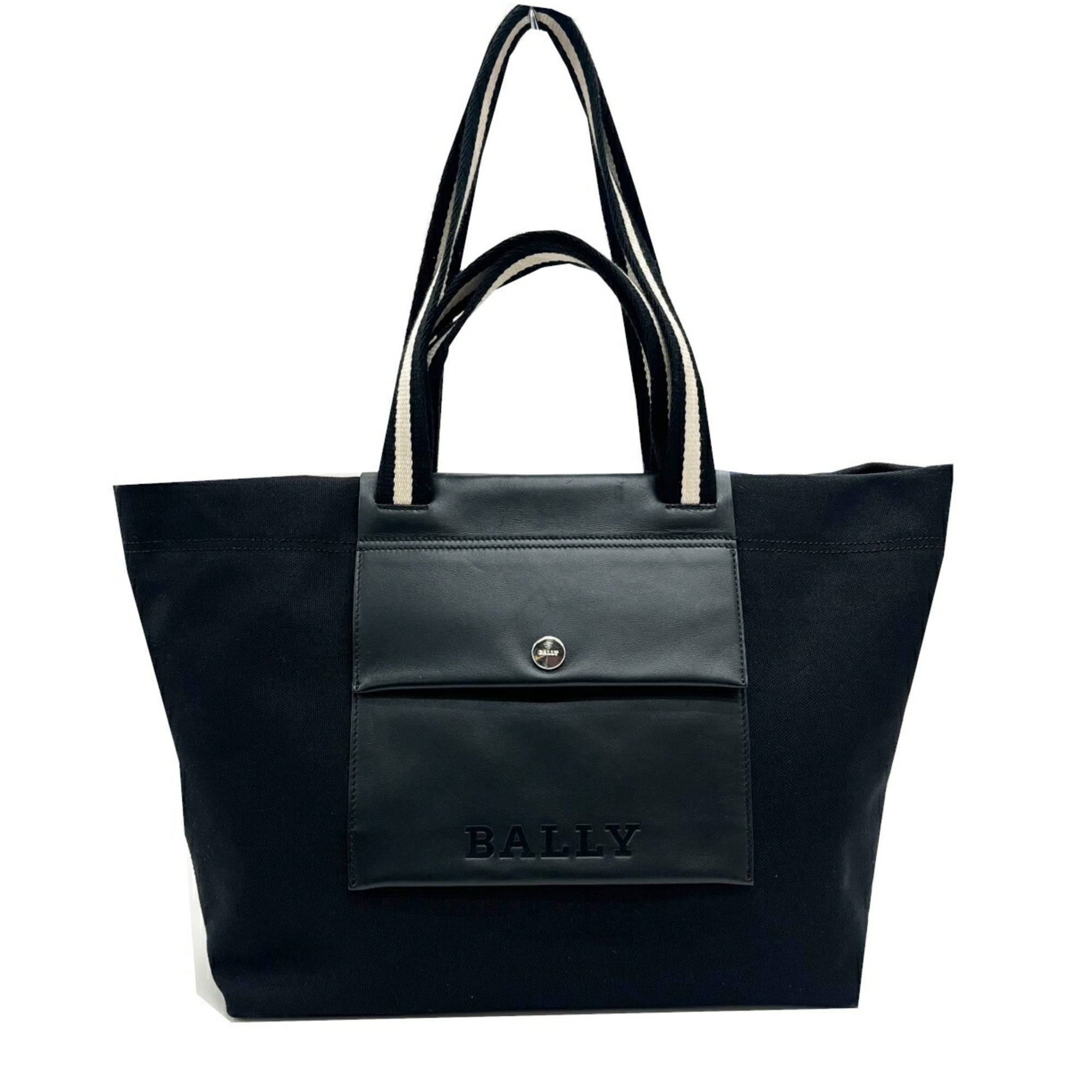 Bally Black Canvas Leather Shoulder Bag Tote Bag (Pre-Owned)
