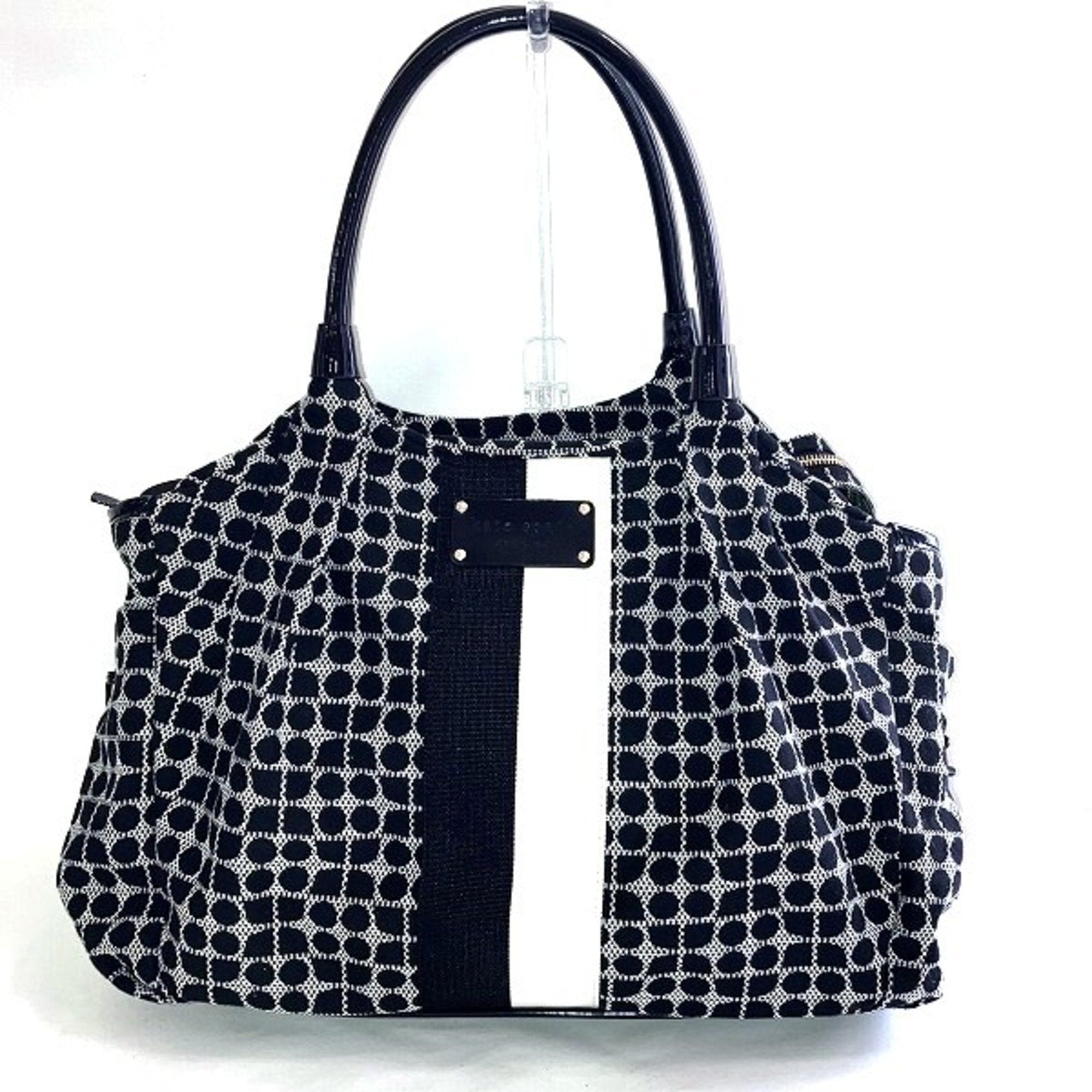 Kate Spade Black White Cotton Patent Leather Handbag Tote Bag (Pre-Owned)
