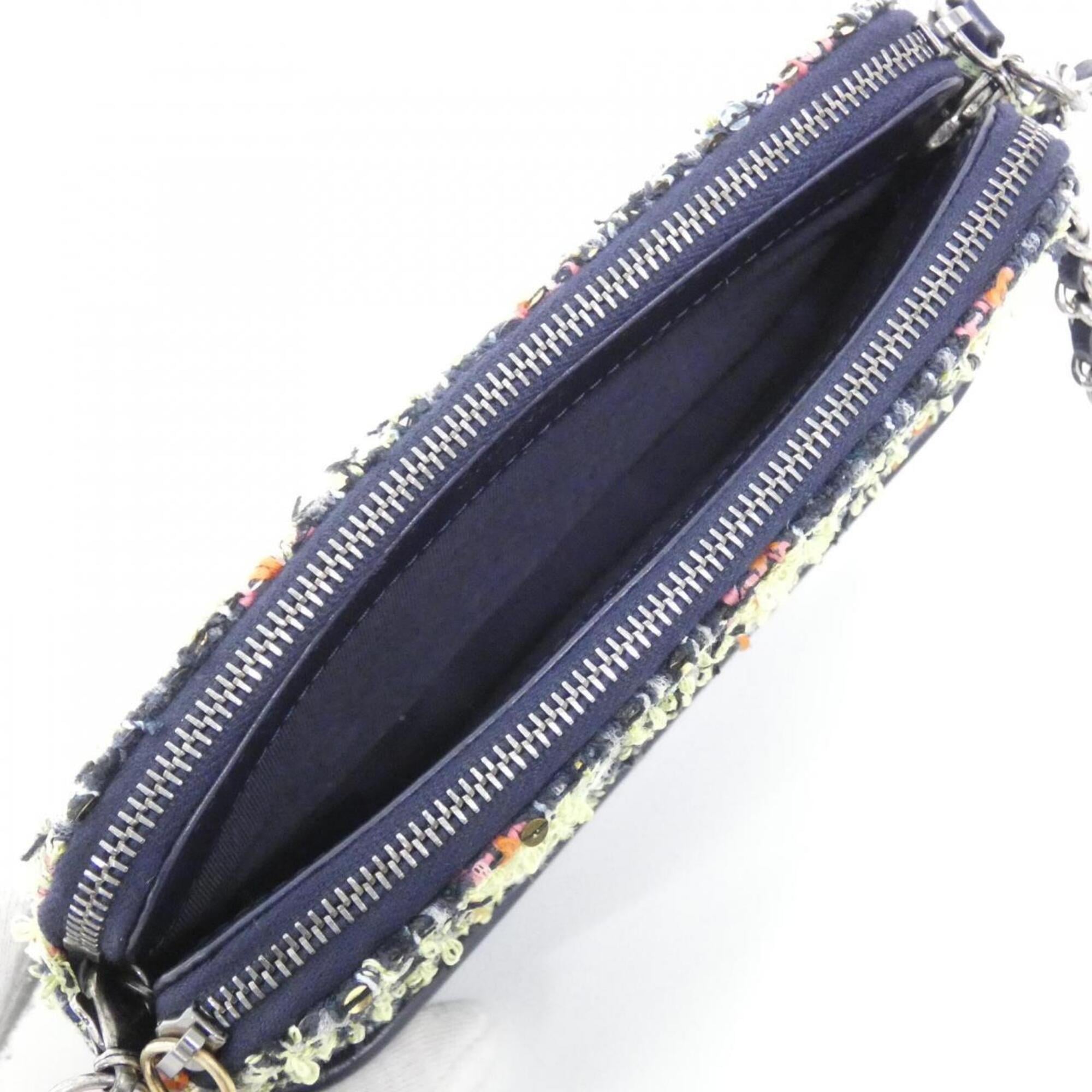 Chanel Multi-Color Navy Tweed Leather Shoulder Bag (Pre-Owned)