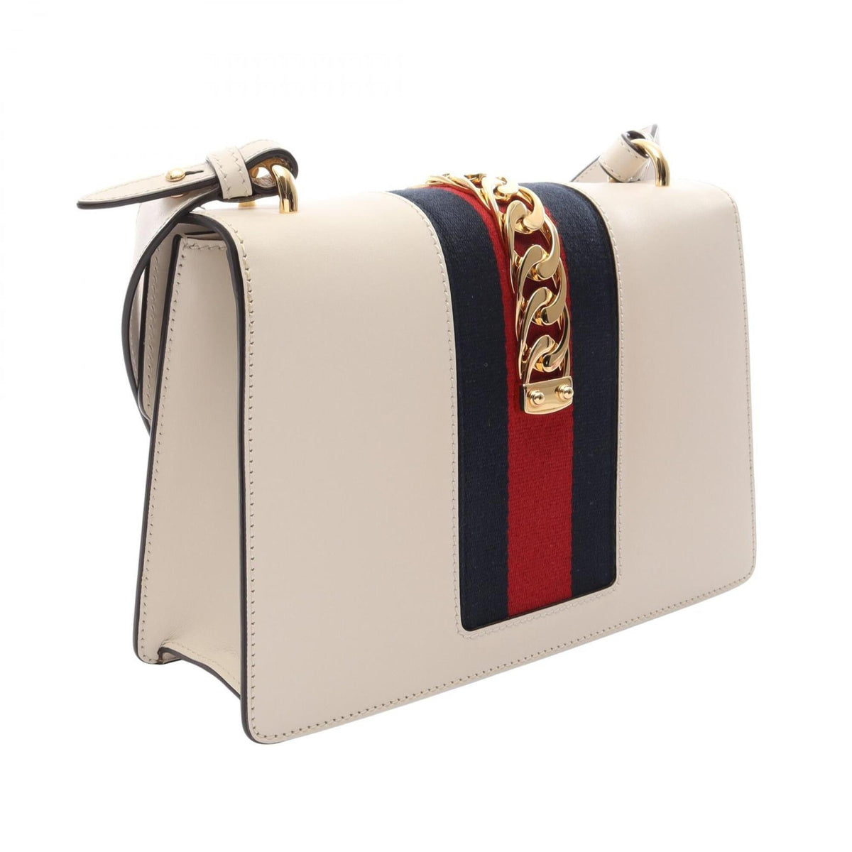 Gucci Navy Red Color White Leather Handbag Shoulder Bag (Pre-Owned)