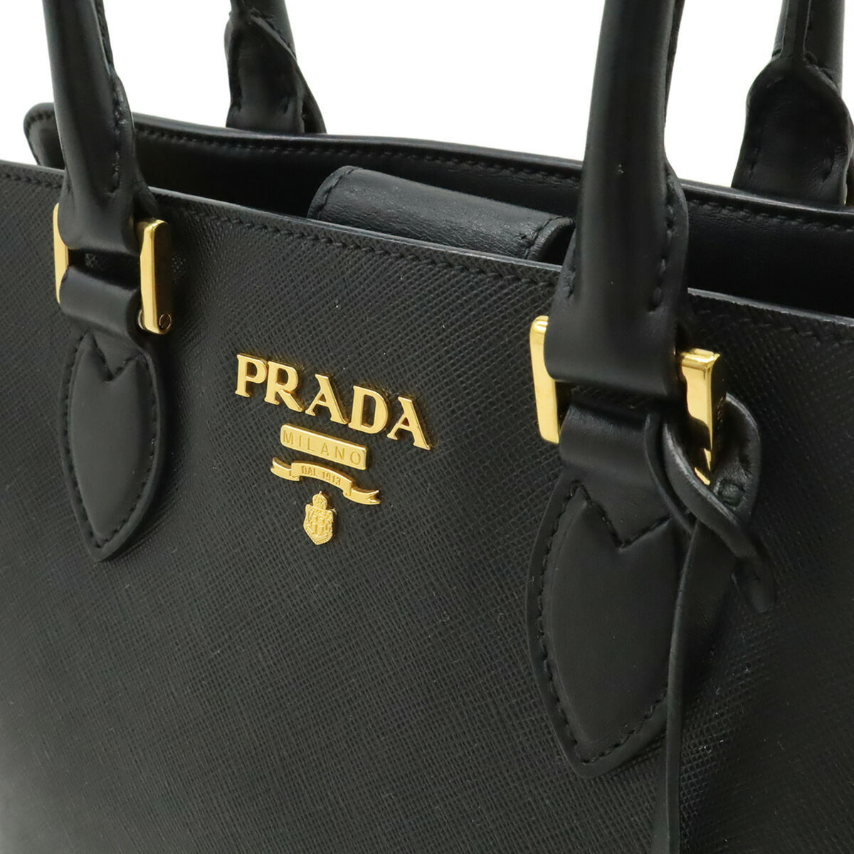Prada Saffiano Black Nero Leather Handbag Shoulder Bag (Pre-Owned)
