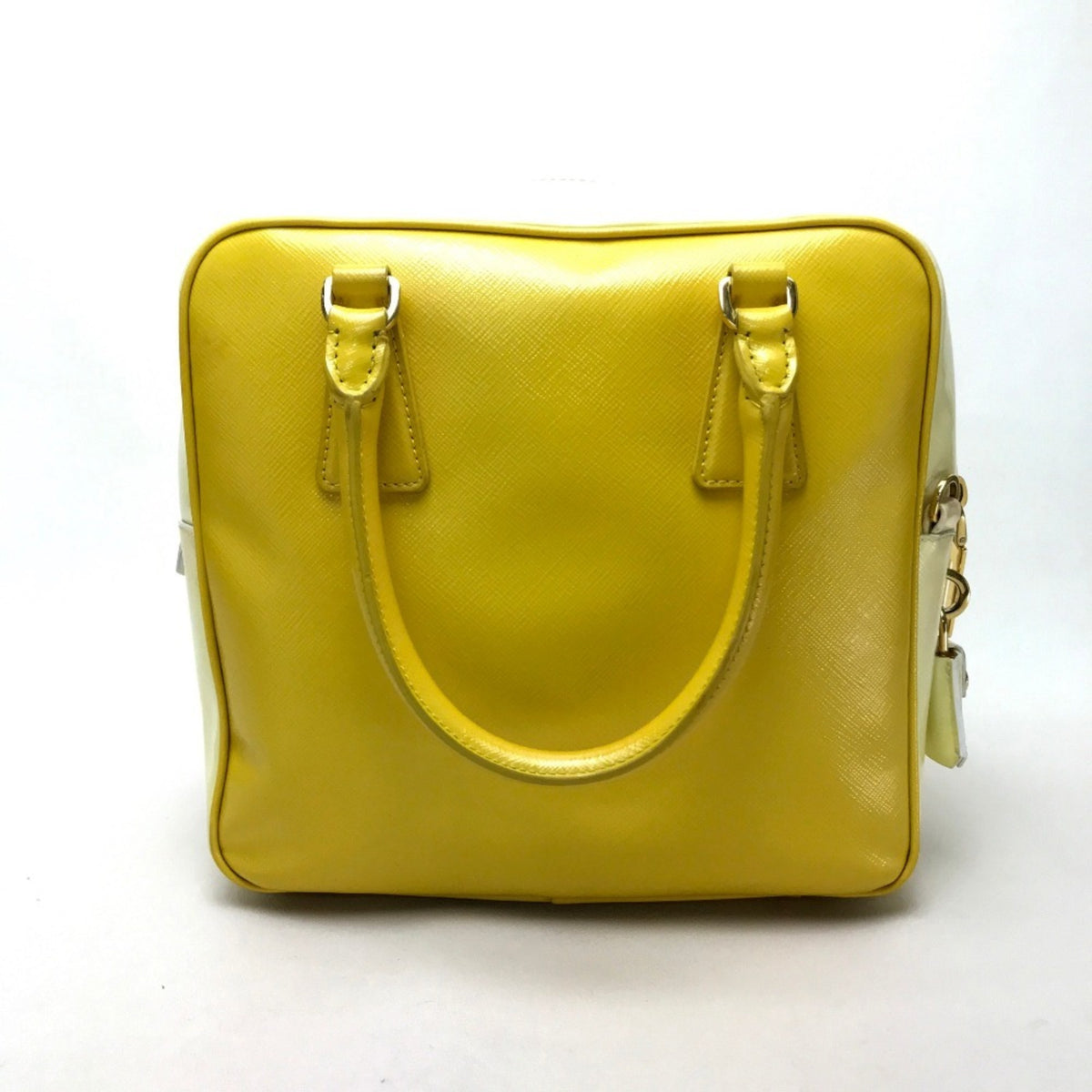 Prada Saffiano White Yellow Leather Handbag (Pre-Owned)