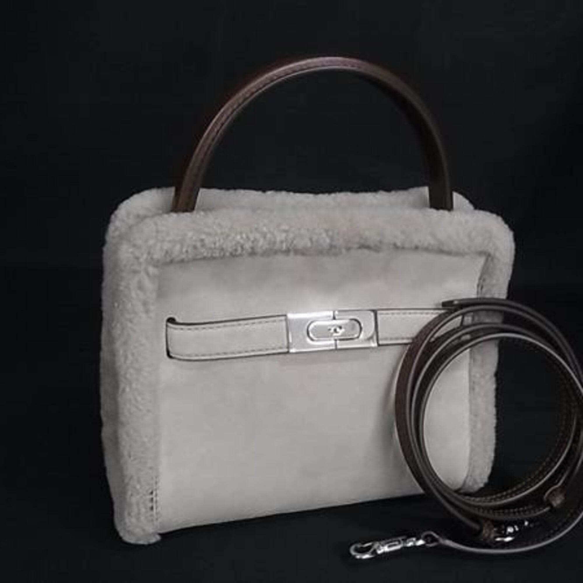 Tory Burch Grayish Suede Handbag Shoulder Bag (Pre-Owned)