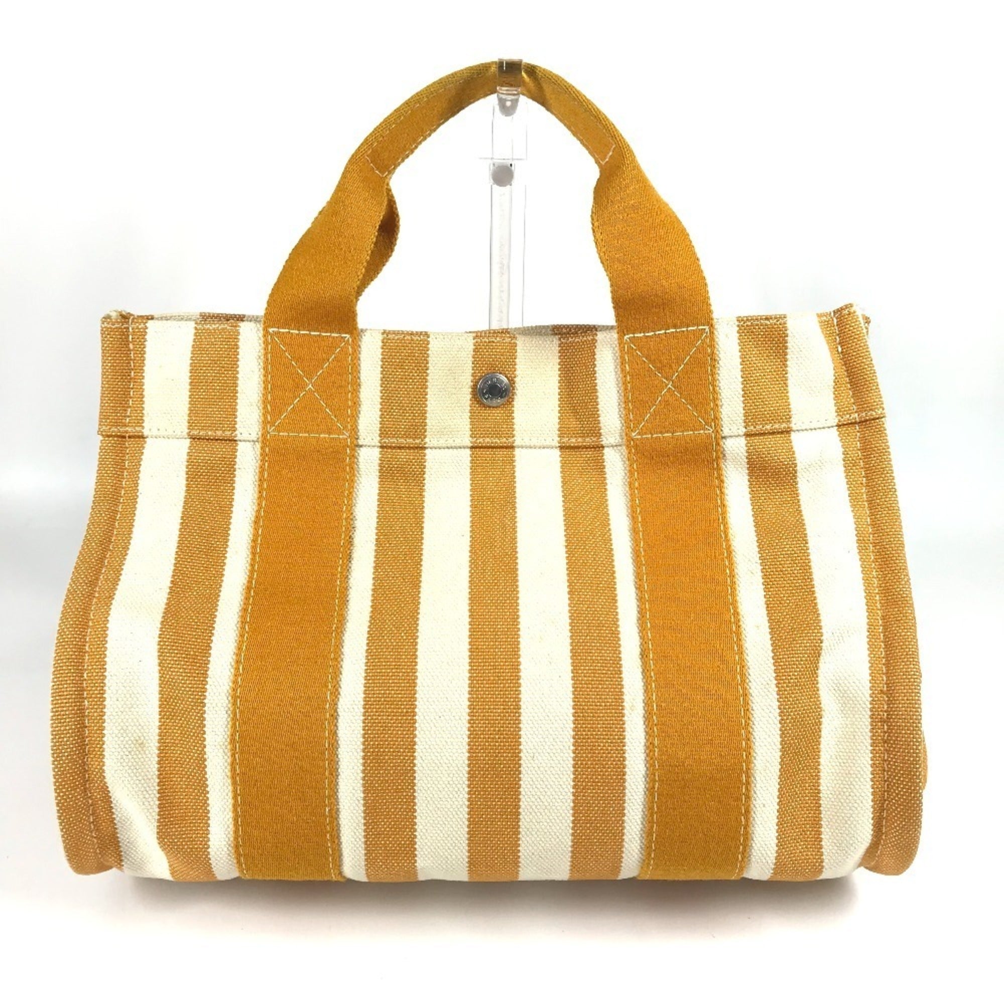 Hermes White Yellow Canvas Handbag Tote Bag (Pre-Owned)
