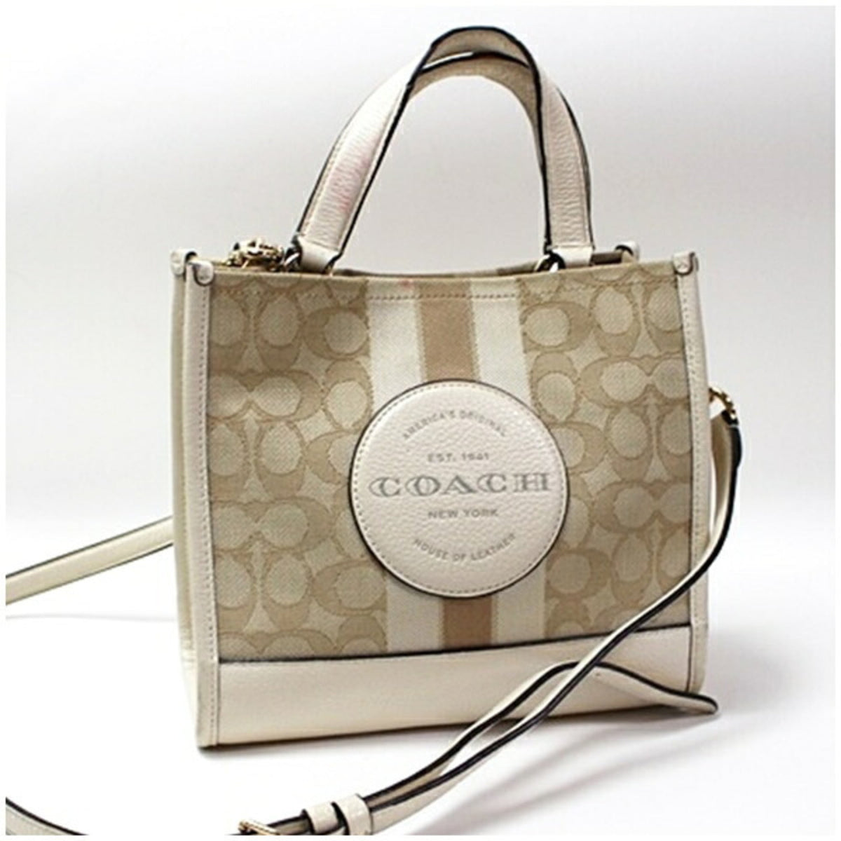 Coach Beige Ivory Canvas Leather Shoulder Bag (Pre-Owned)