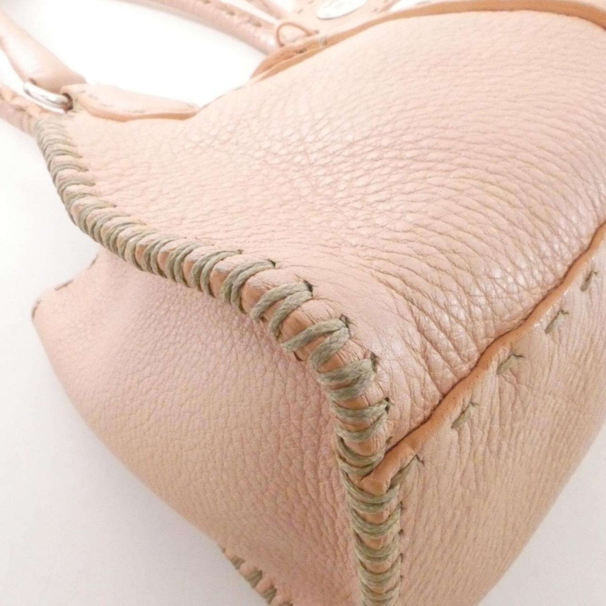 Fendi Beige Beige Pink Leather Shoulder Bag (Pre-Owned)
