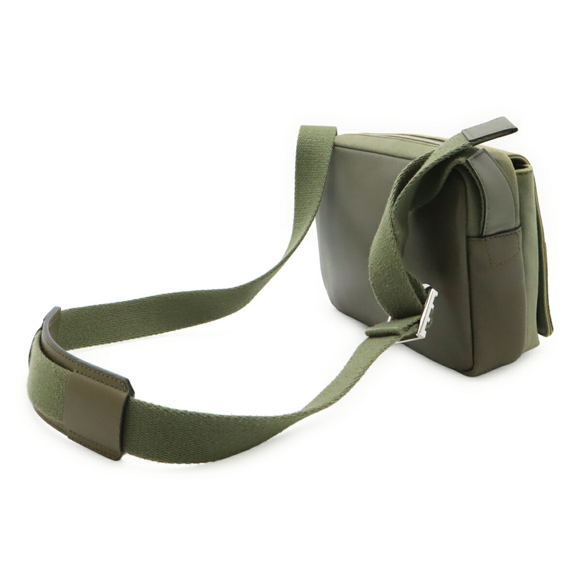 Loewe Green Khaki Canvas Leather Messenger Bag Shoulder Bag (Pre-Owned)