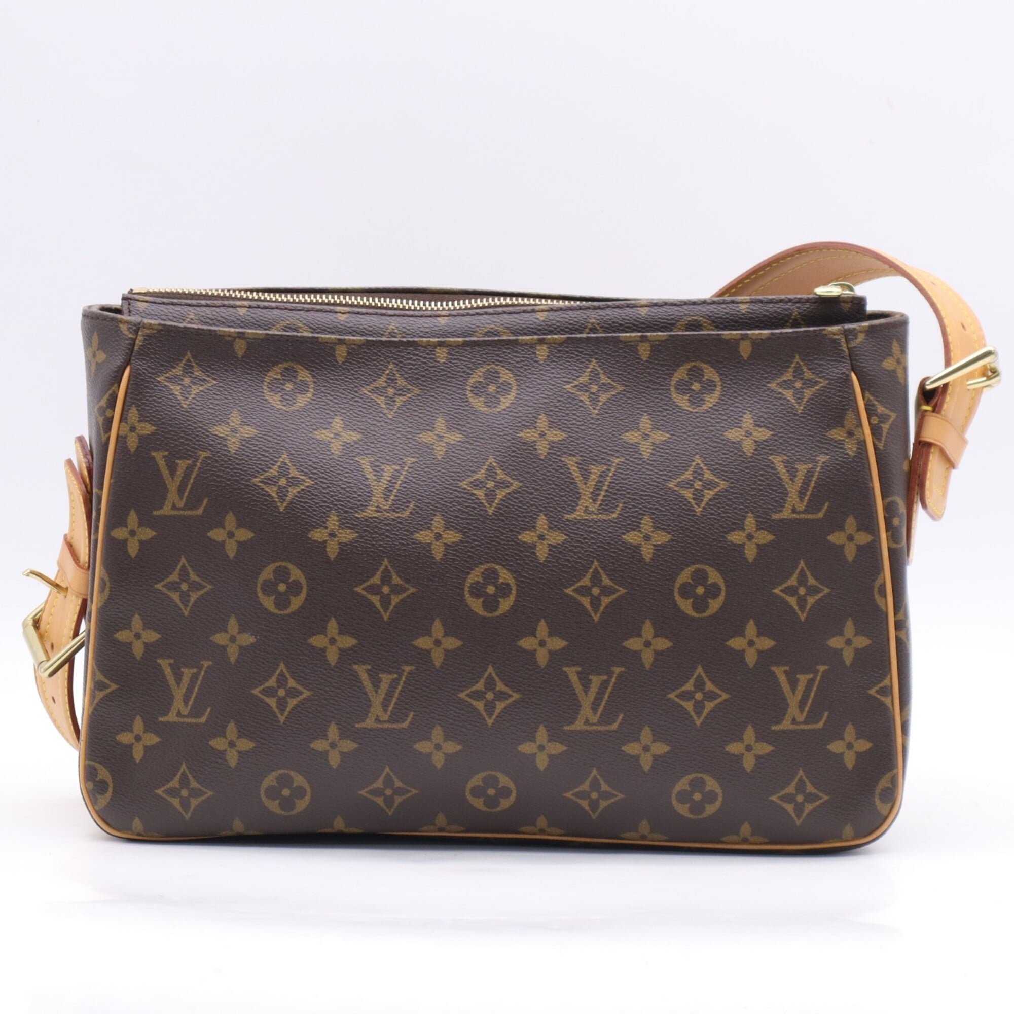 Louis Vuitton Beige Brown Coated Canvas Leather Handbag (Pre-Owned)