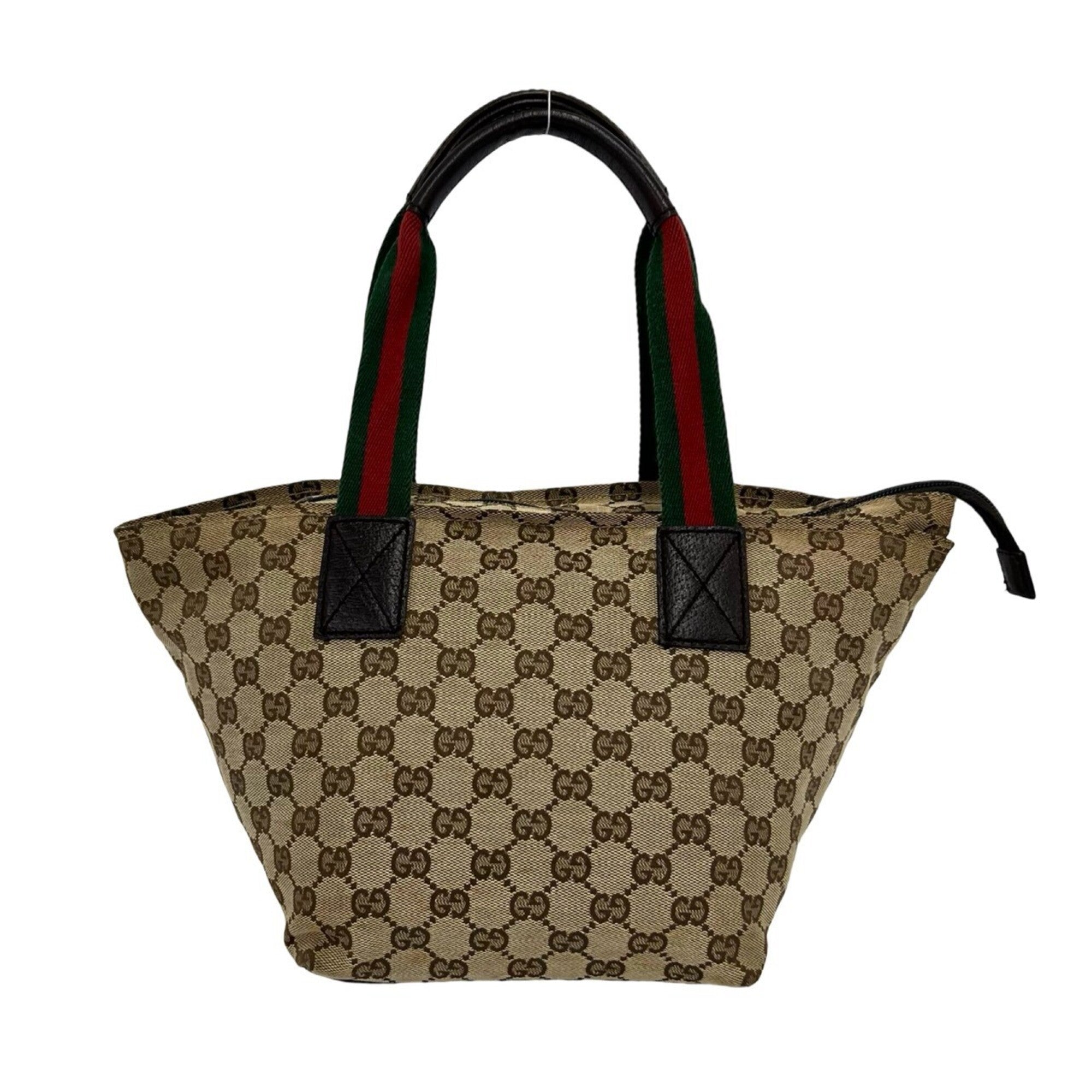 Gucci Brown Green Red Color Canvas Leather Boston Bag Handbag Tote Bag (Pre-Owned)