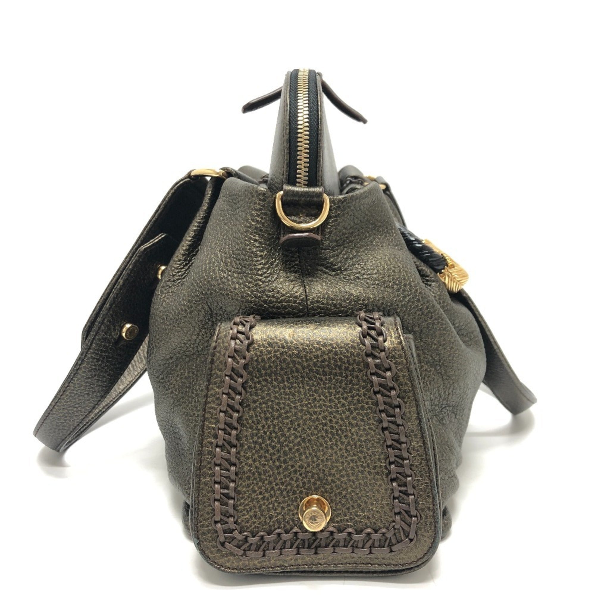 Bvlgari Bronze Leather Handbag Shoulder Bag Tote Bag (Pre-Owned)