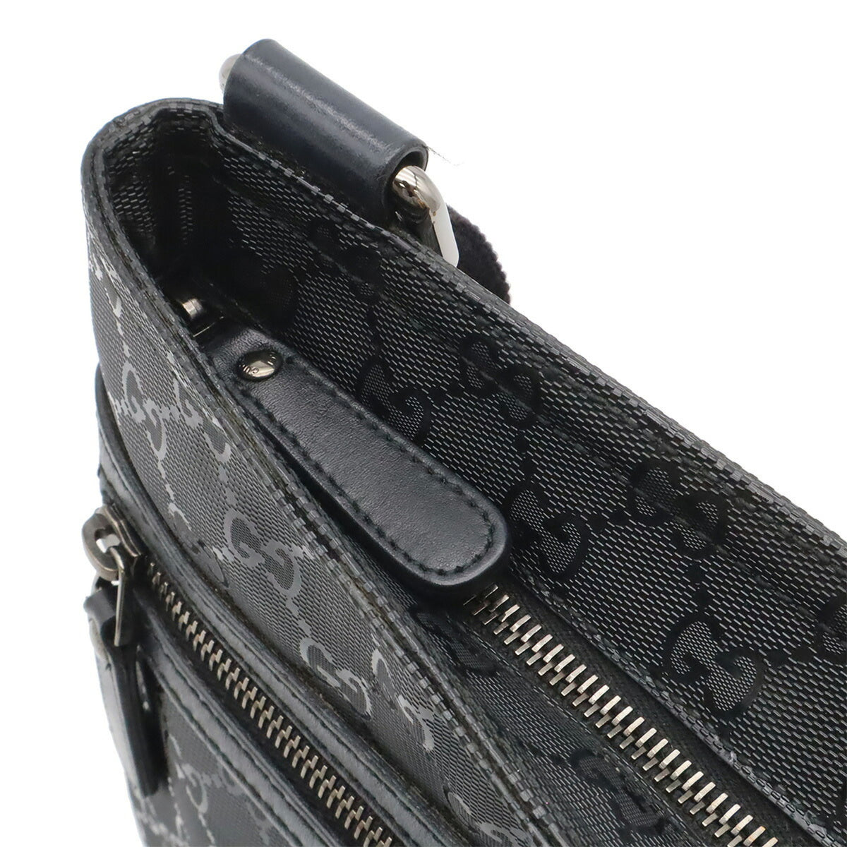 Gucci Gg Imprimé Black Coated Canvas Leather Shoulder Bag (Pre-Owned)