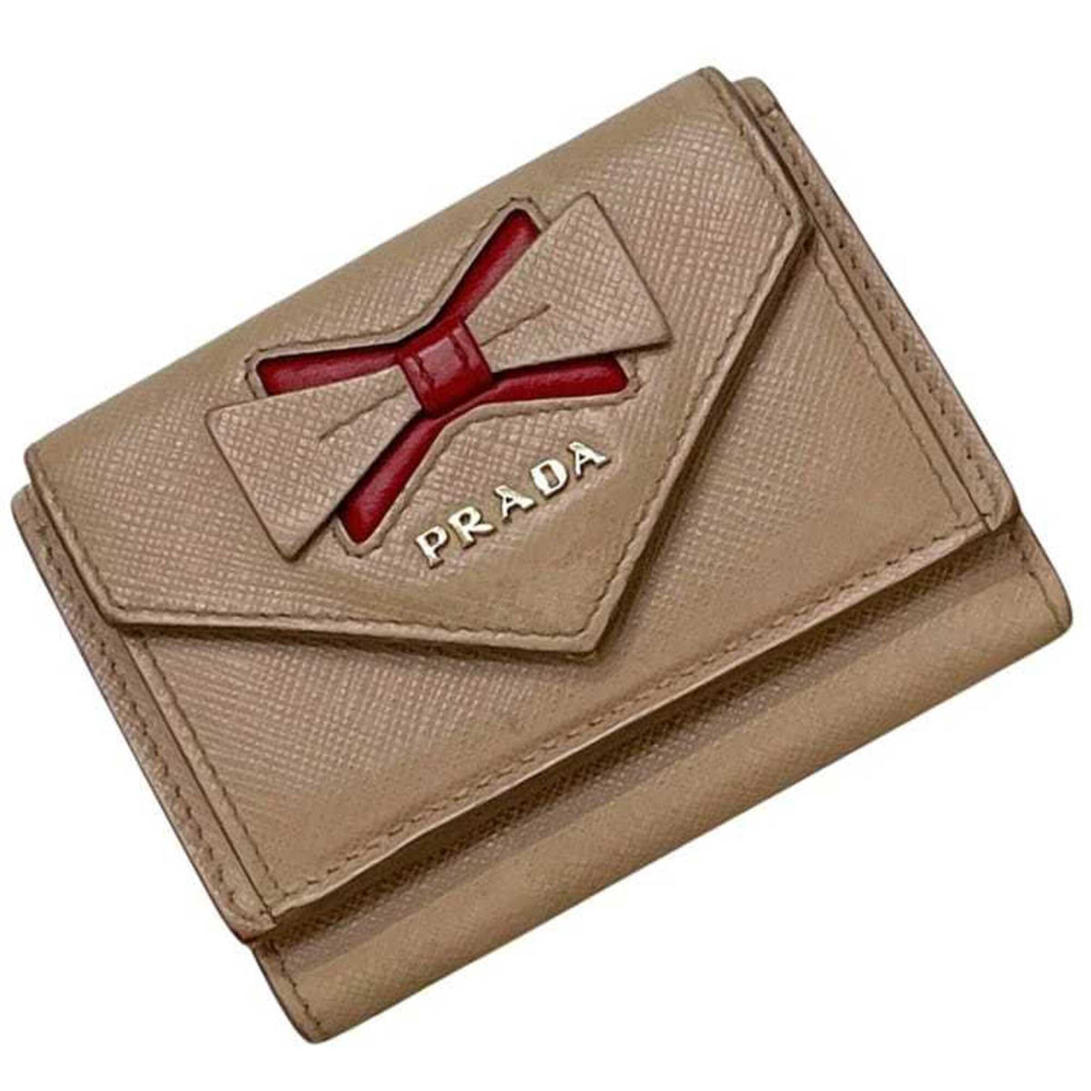 Prada Saffiano Beige Leather Wallet (Tri-Fold) (Pre-Owned)