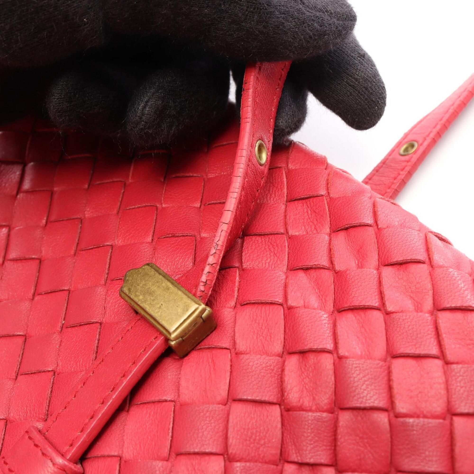 Bottega Veneta Red Color Leather Handbag Tote Bag (Pre-Owned)