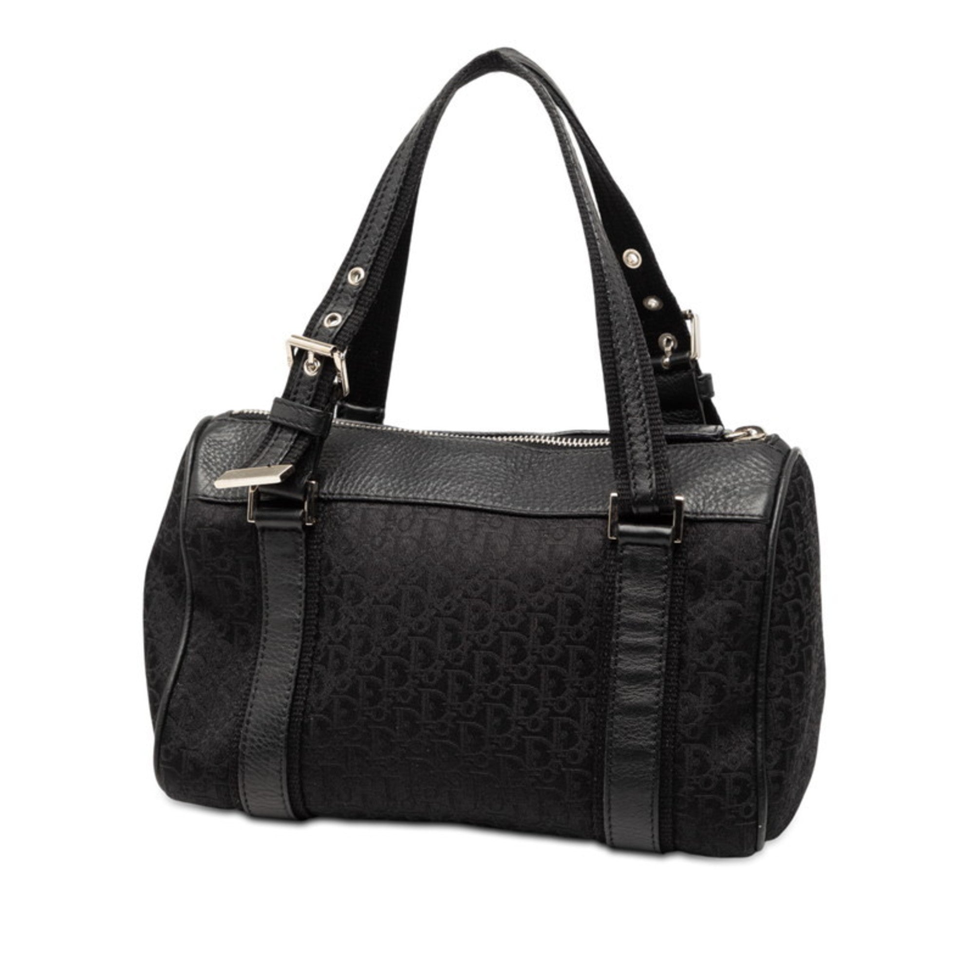 Christian Dior Black Trotter Canvas Leather Boston Bag Handbag (Pre-Owned)