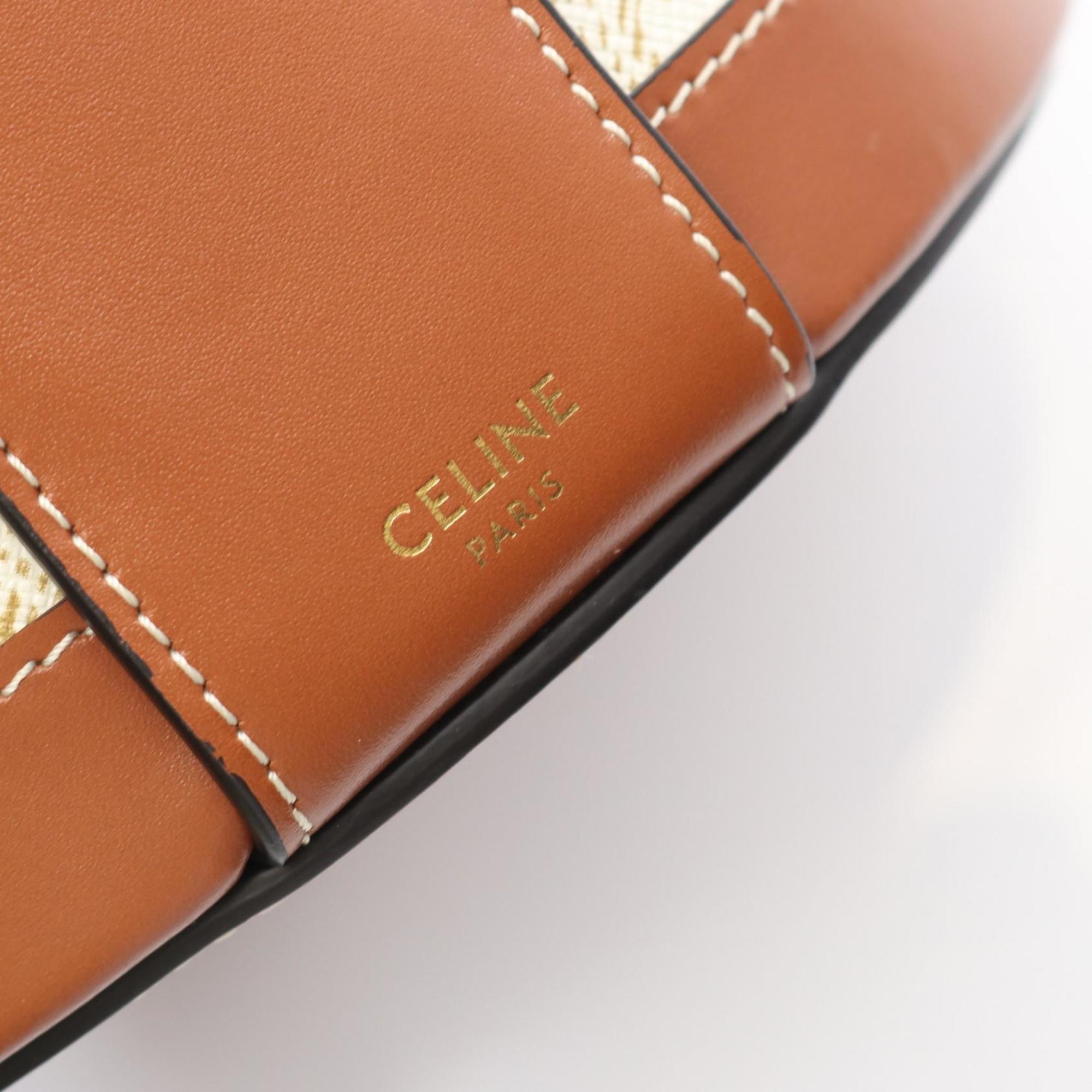 Celine Brown White Coated Canvas Leather Shoulder Bag (Pre-Owned)