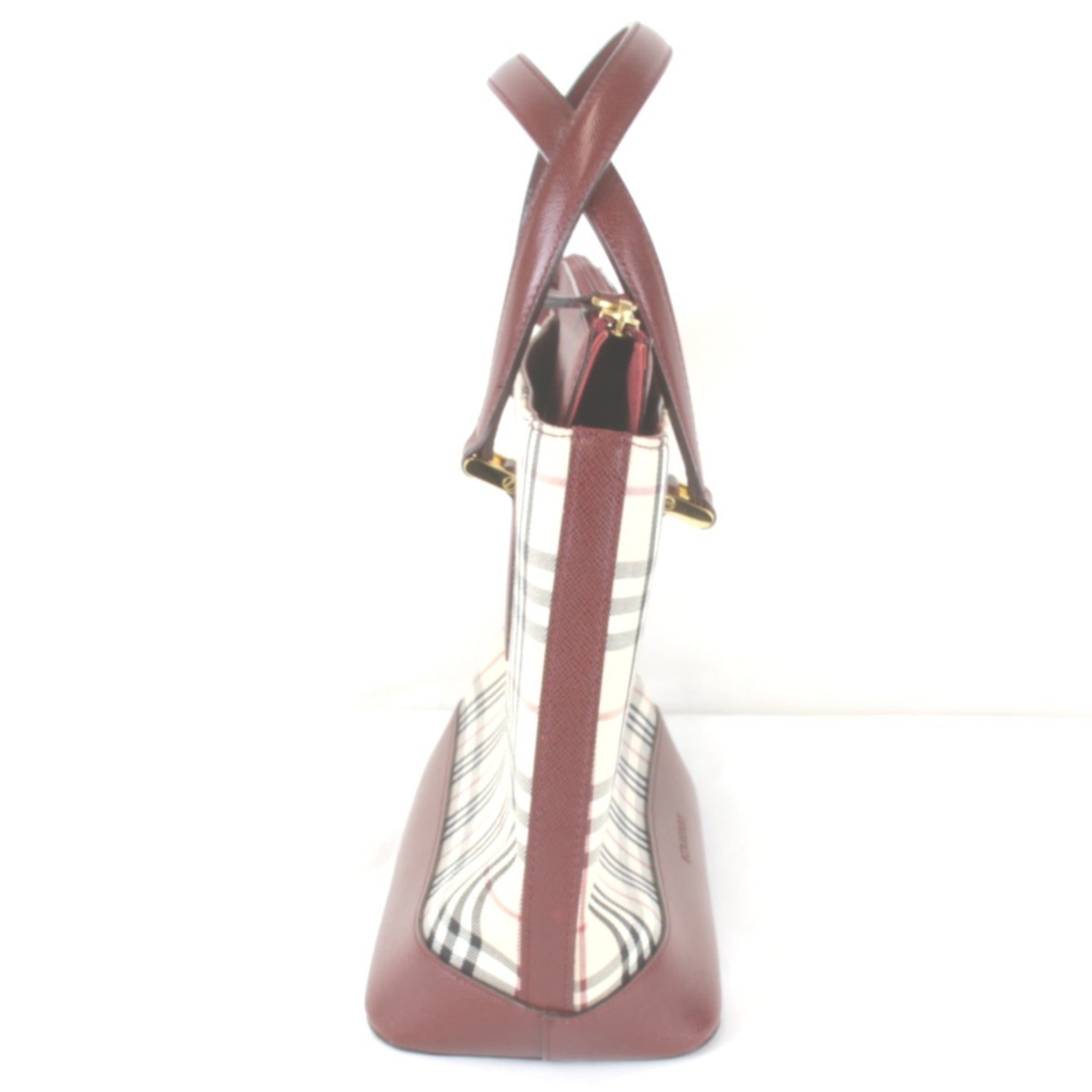 Burberry Red Color Canvas Leather Handbag (Pre-Owned)