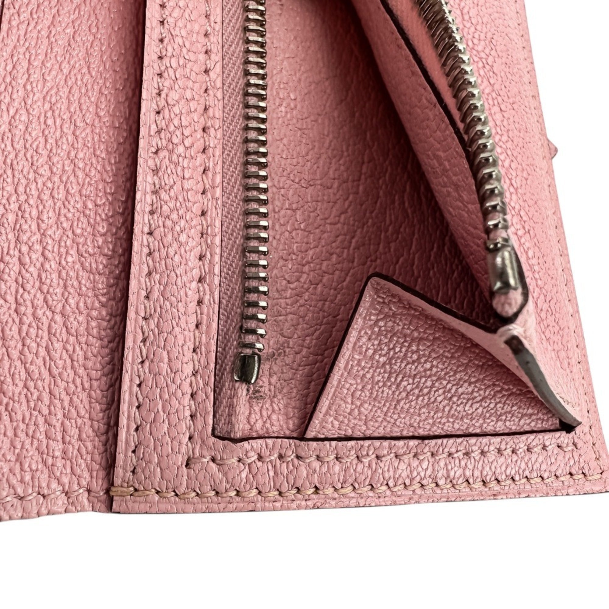 Hermes Black Pink Rose Sakura Chevre Leather Wallet (Tri-Fold) (Pre-Owned)