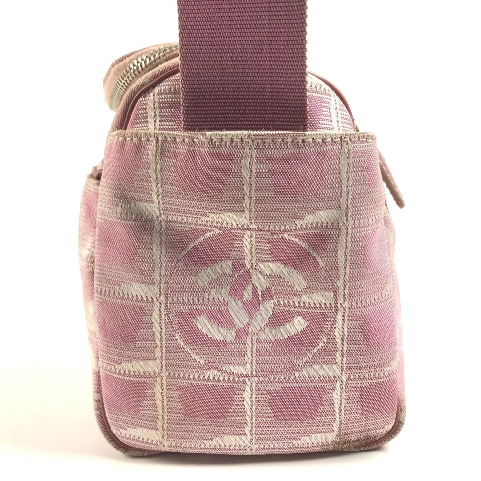 Chanel New Travel Line Pink Nylon Canvas Leather Pochette Shoulder Bag (Pre-Owned)